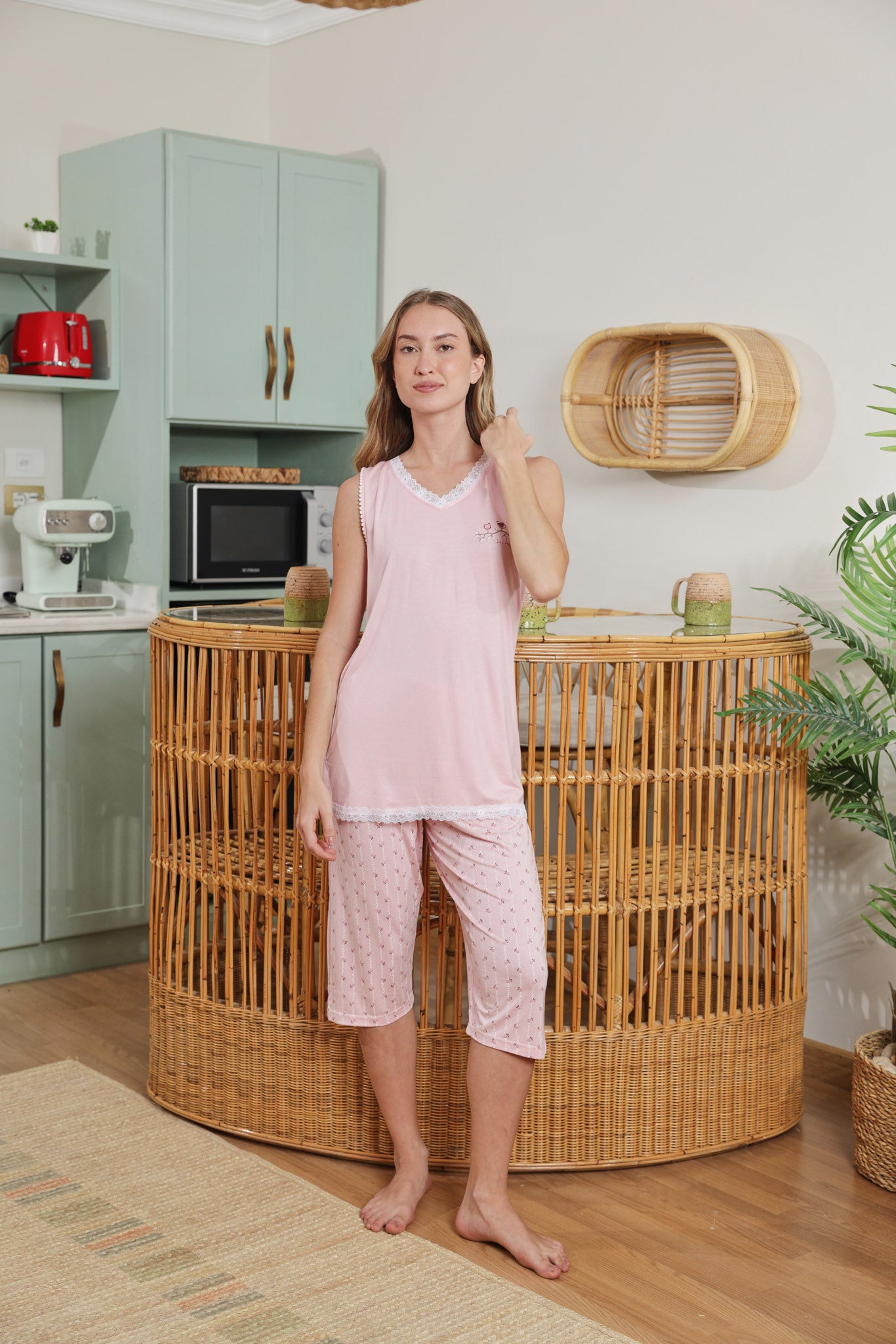 بيجاما نوم نسائي كت بنتاكور فسكوز ليكرا