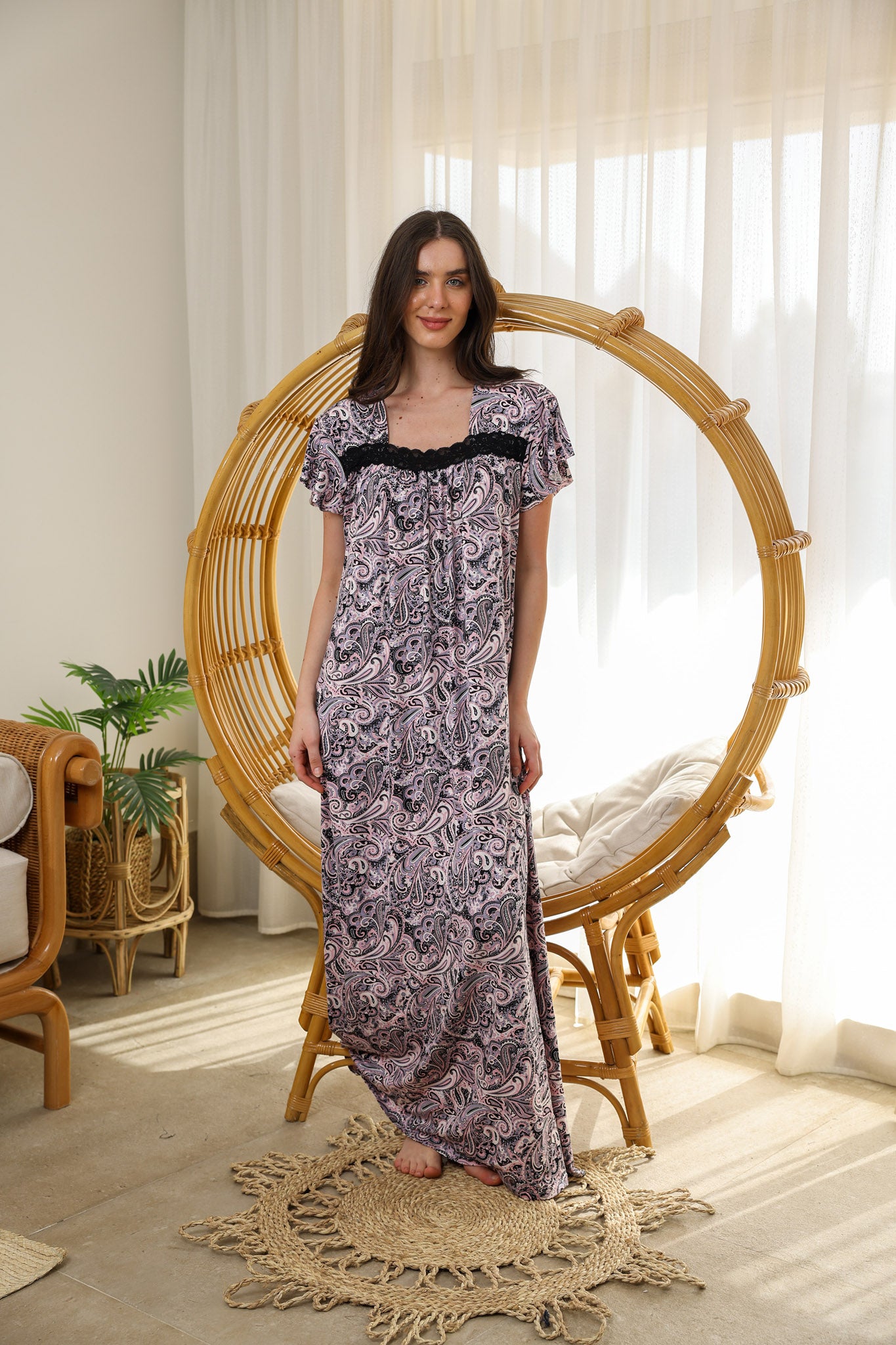 قميص بيت نص كم سفره دانتيل وكشكشه