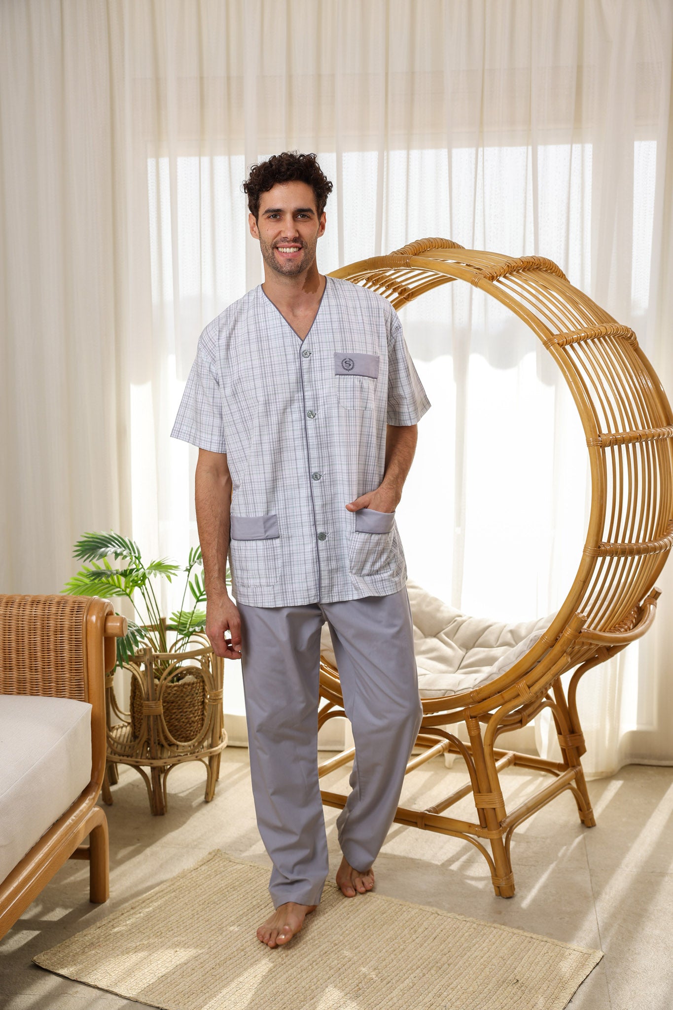 بيجاما كلاسيك كاروه بنطلون ساده