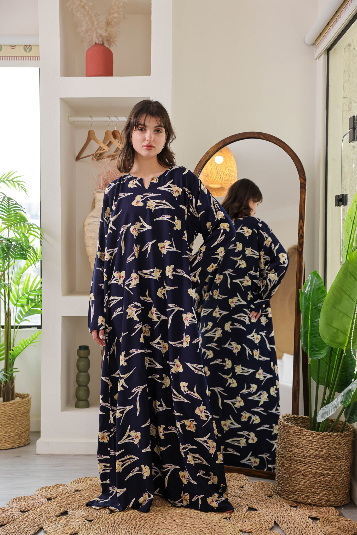 قميص فسكوز بكم مطبوع ورده