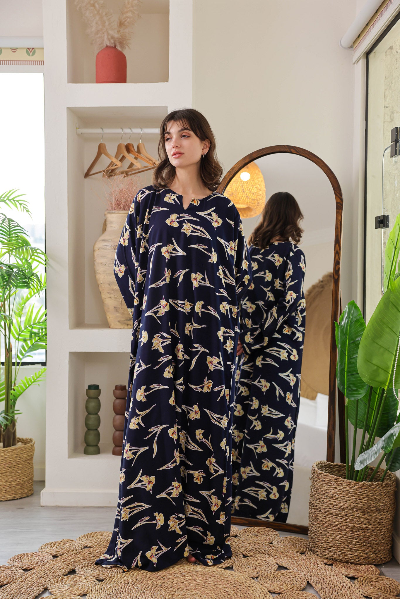 قميص فسكوز بكم مطبوع ورده