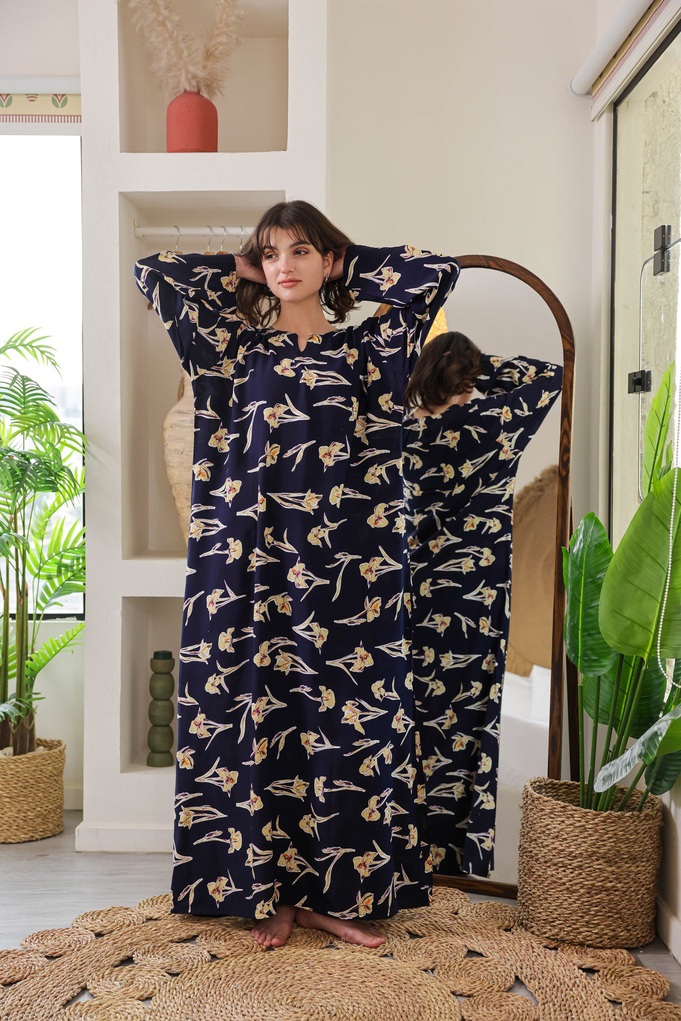 قميص فسكوز بكم مطبوع ورده