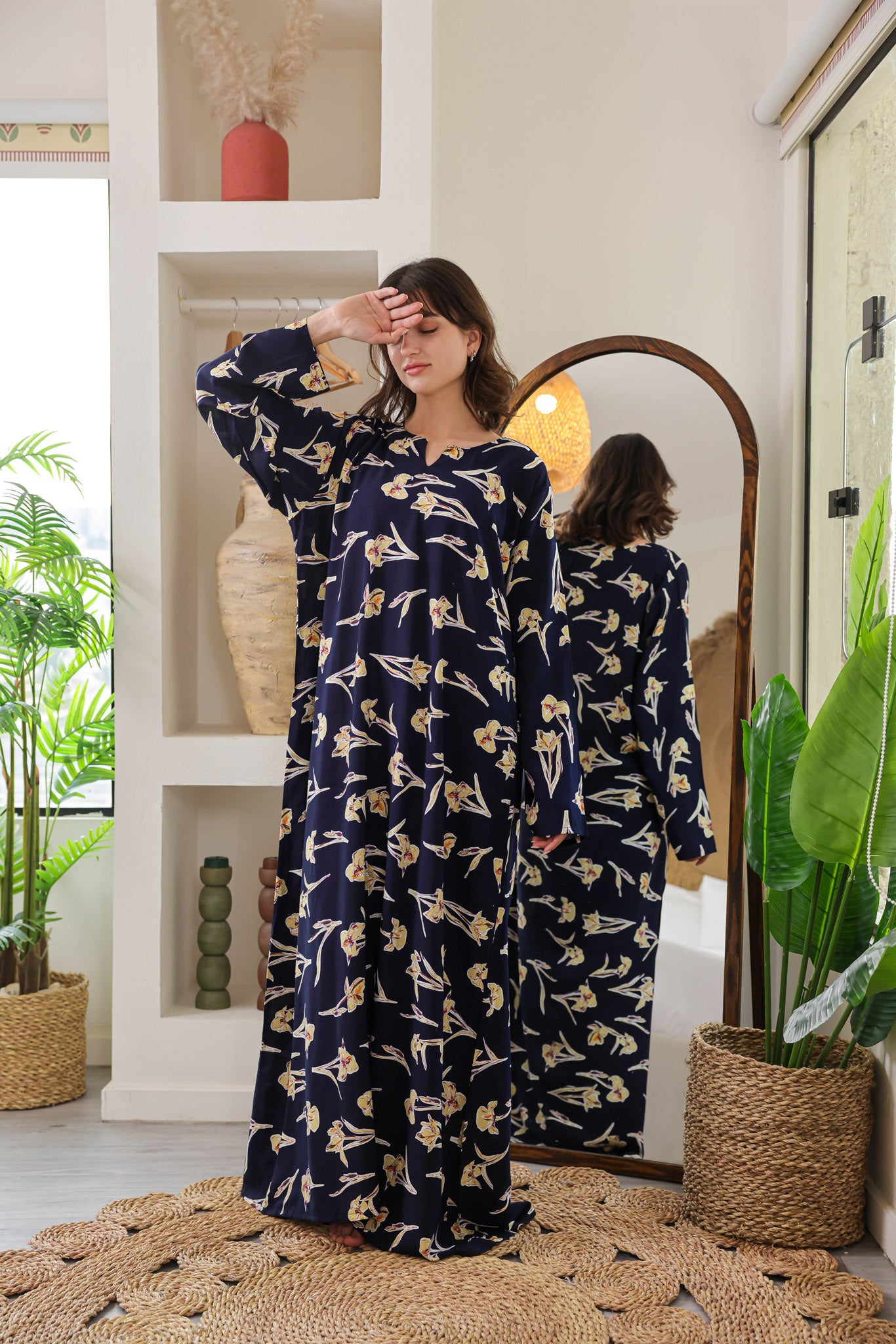 قميص فسكوز بكم مطبوع ورده