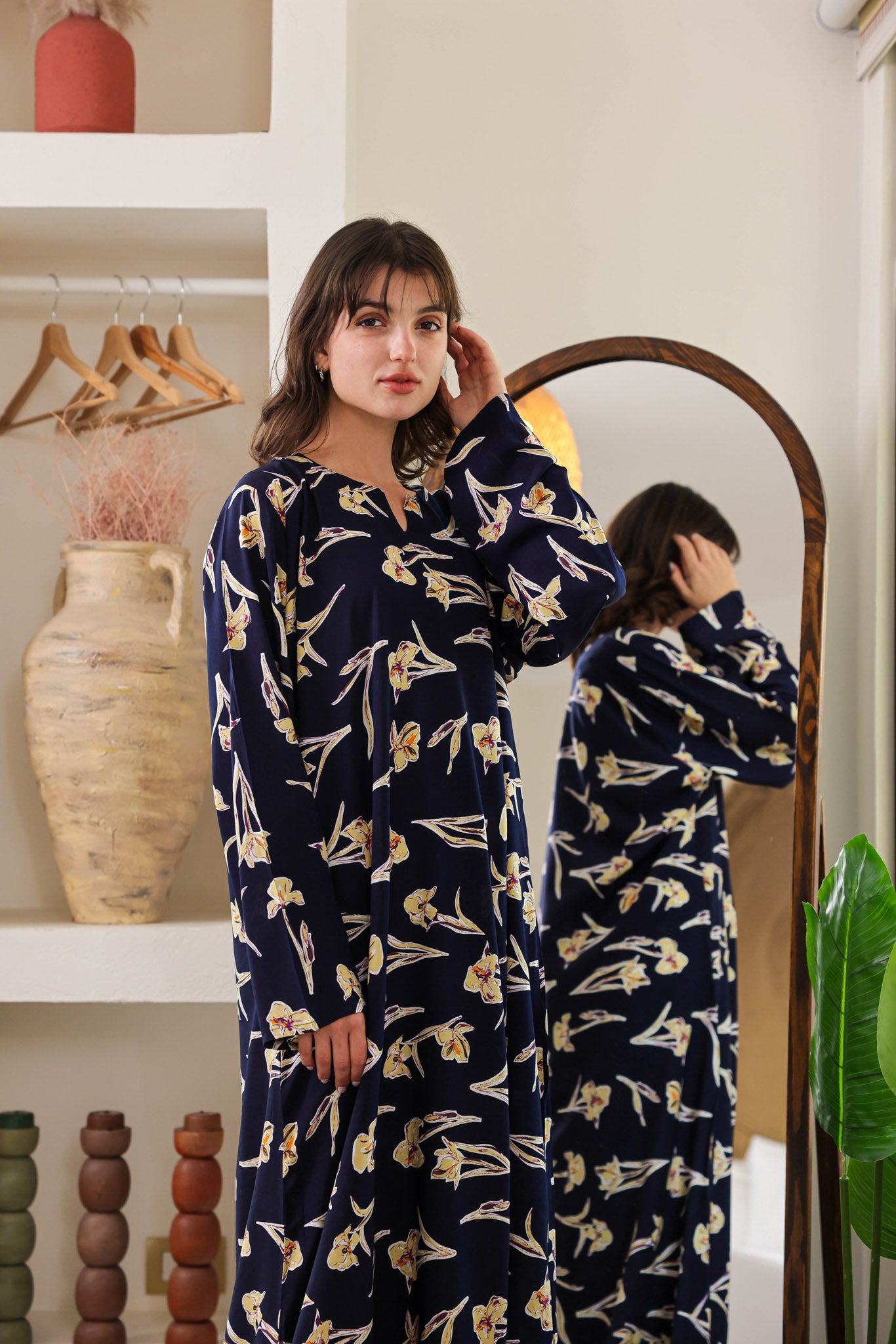 قميص فسكوز بكم مطبوع ورده