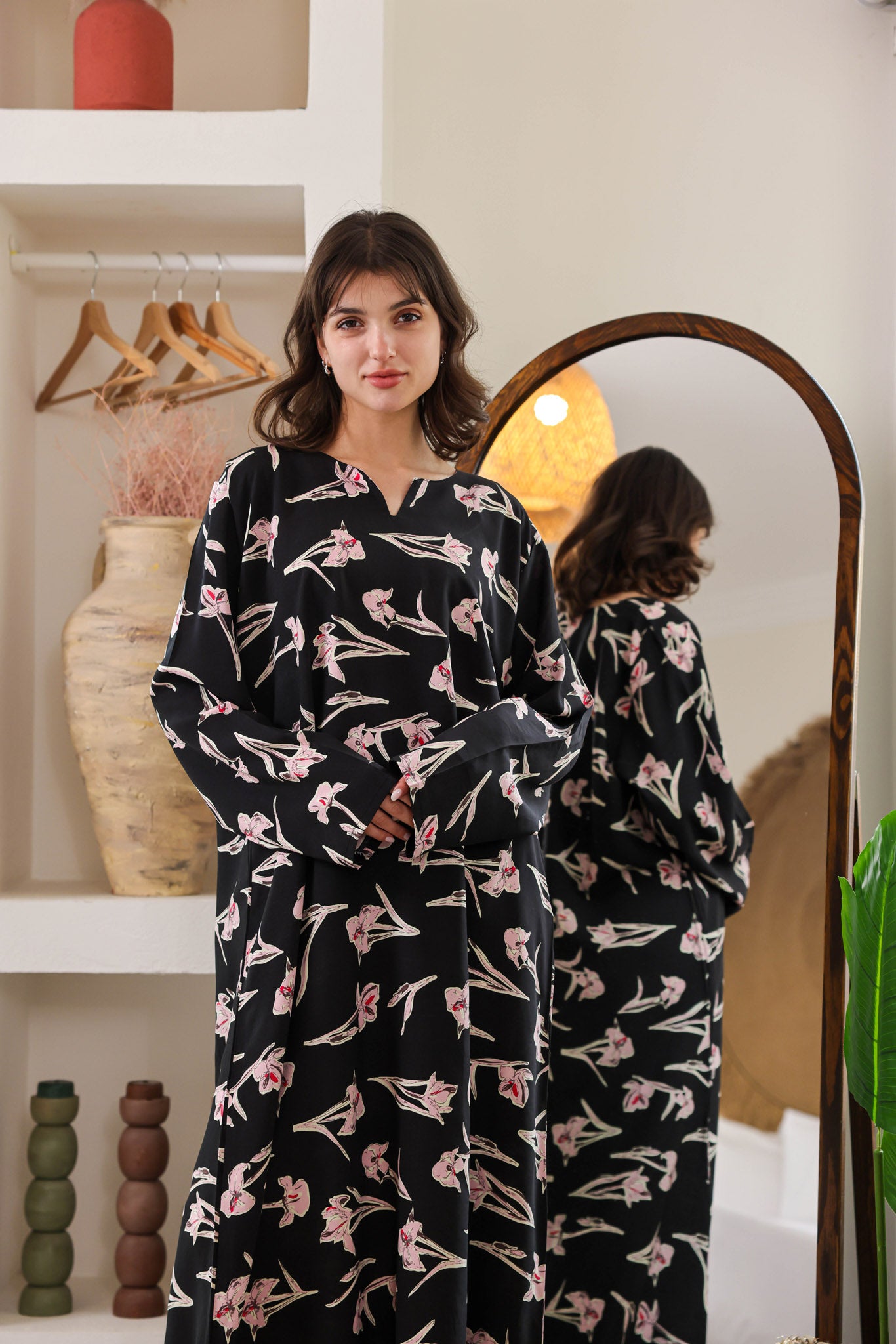 قميص فسكوز بكم مطبوع ورده