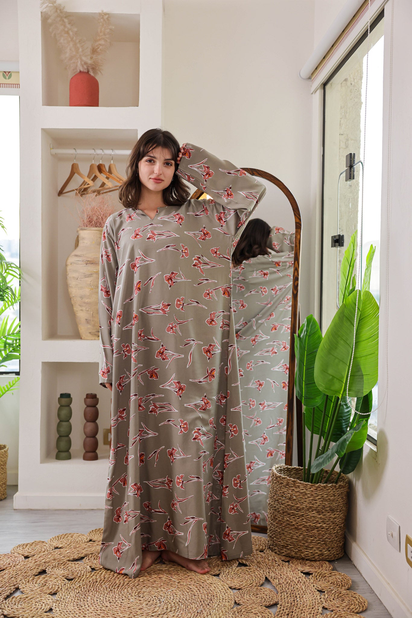 قميص فسكوز بكم مطبوع ورده