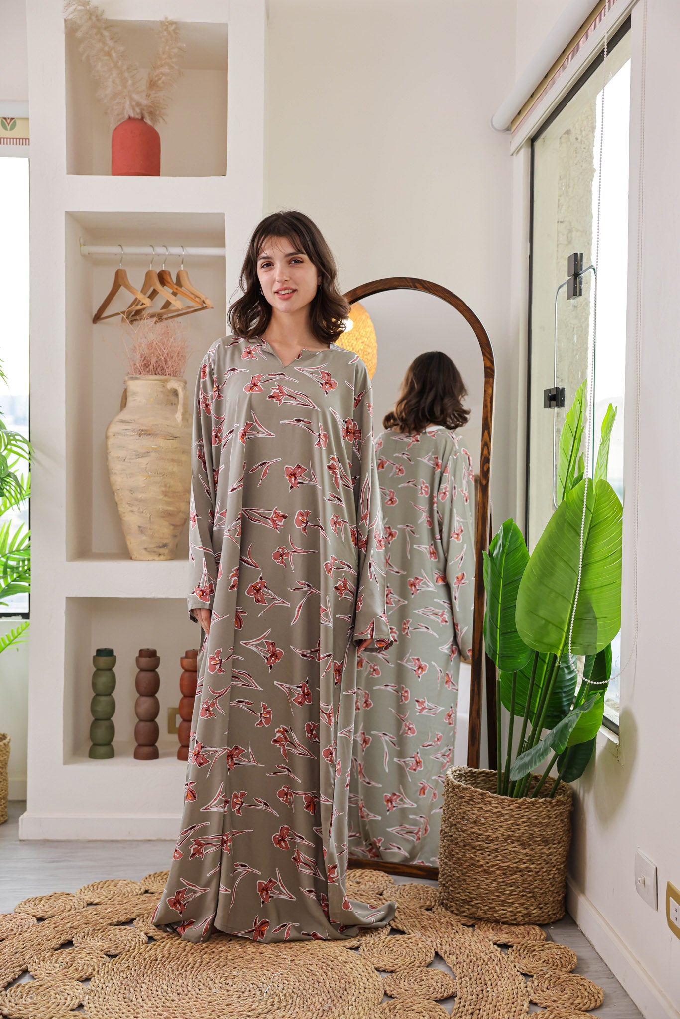 قميص فسكوز بكم مطبوع ورده