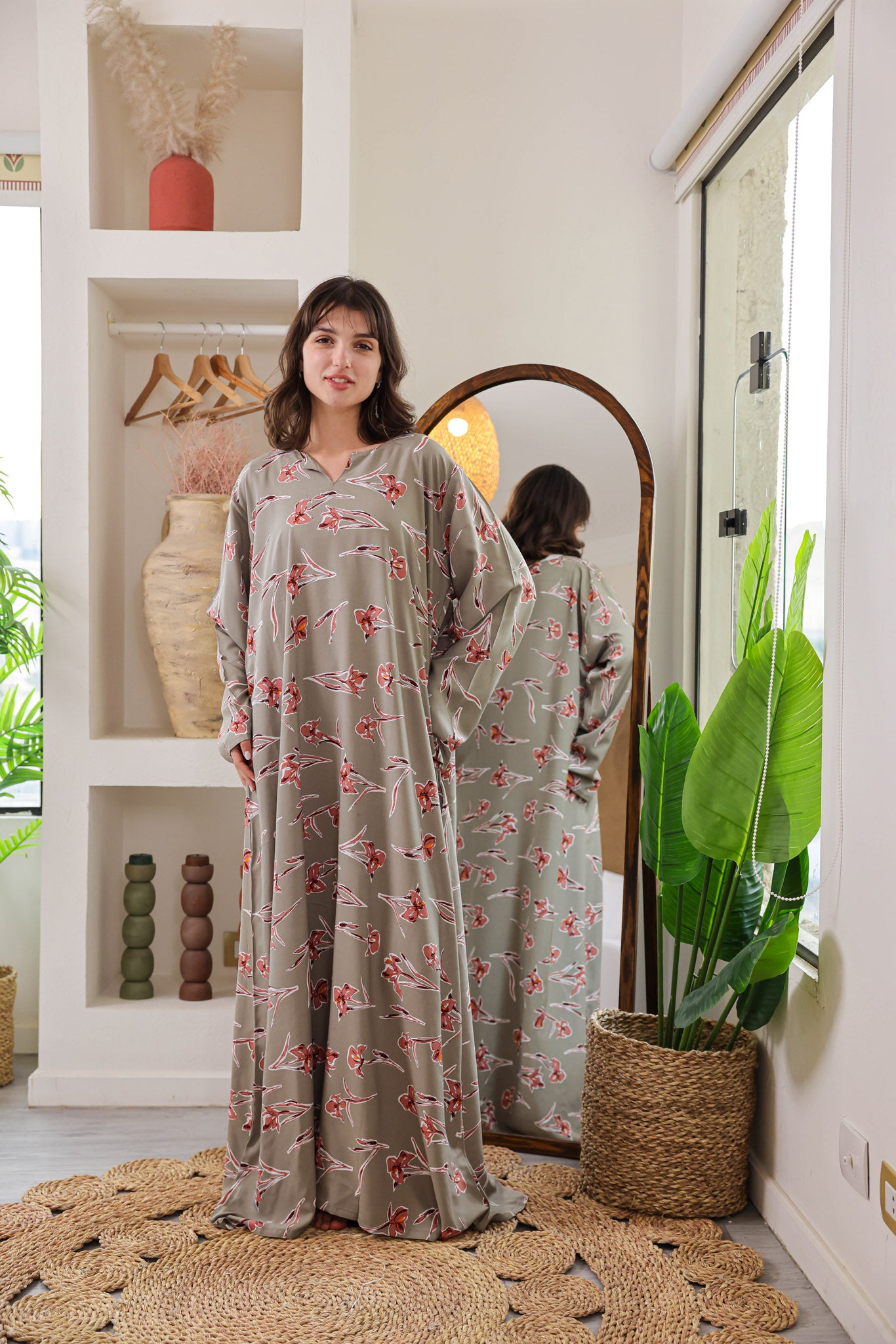 قميص فسكوز بكم مطبوع ورده