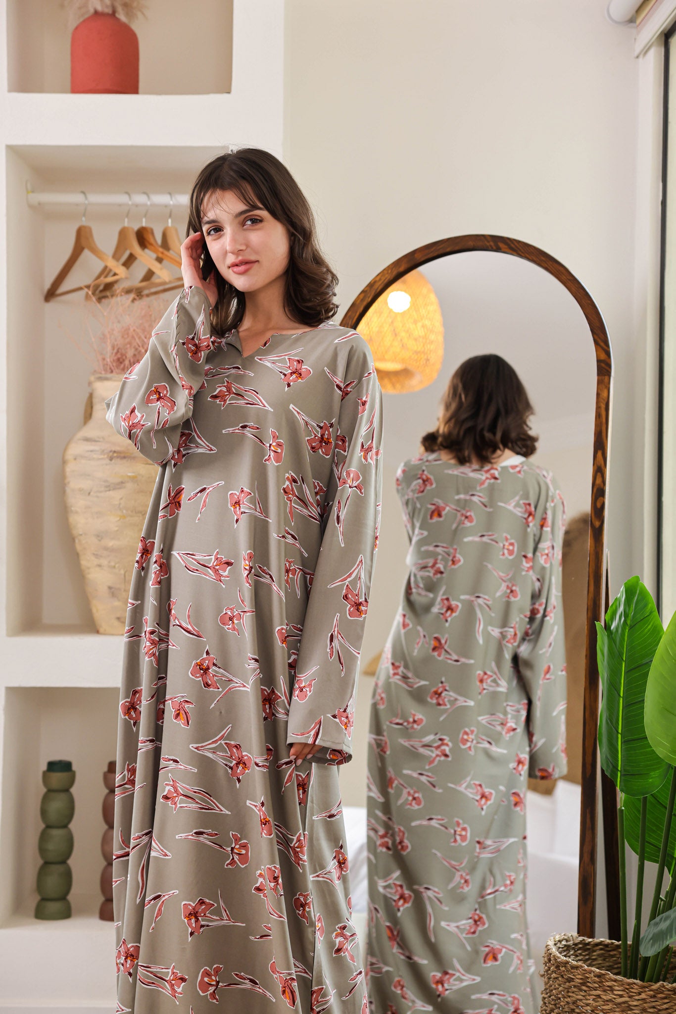 قميص فسكوز بكم مطبوع ورده