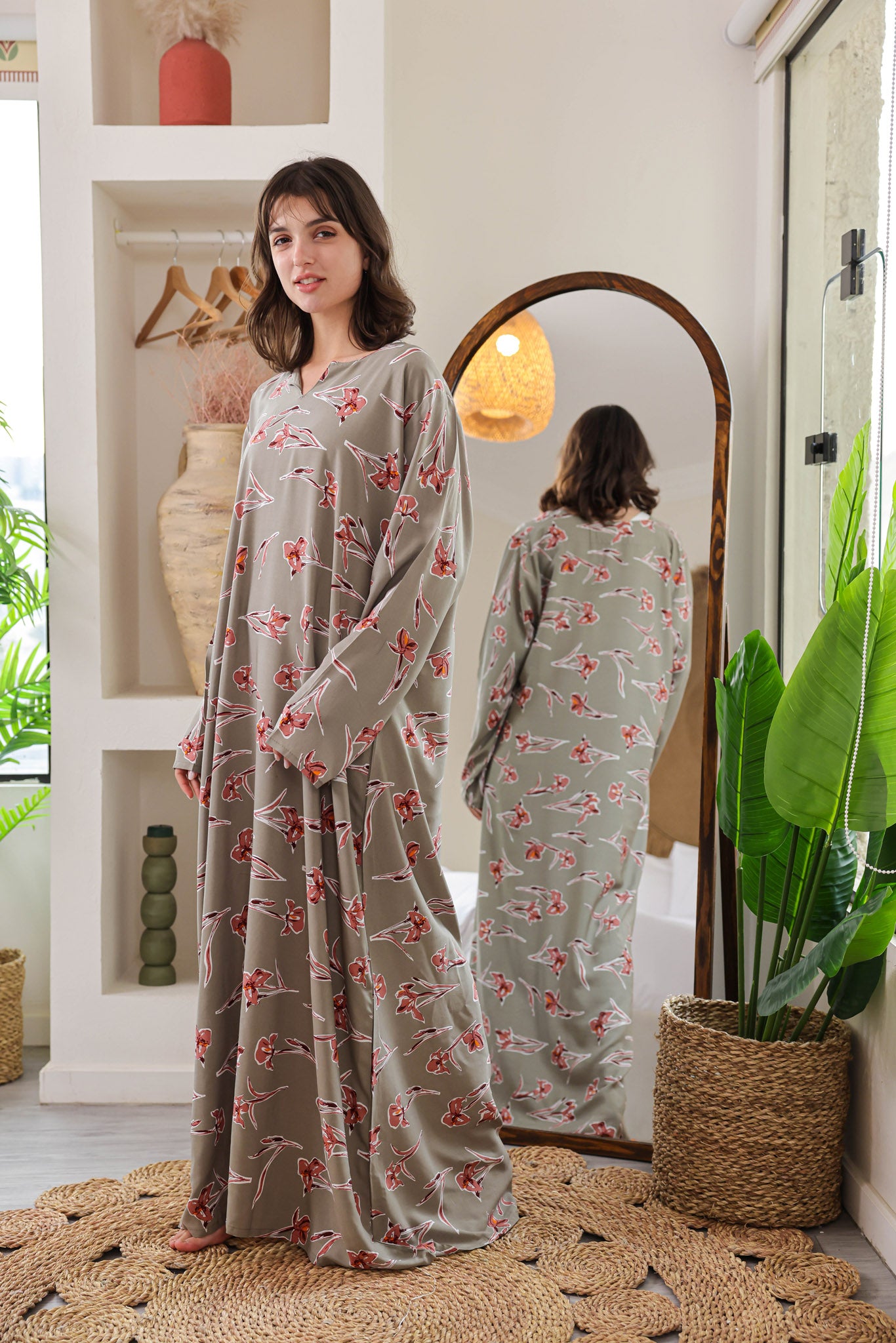 قميص فسكوز بكم مطبوع ورده