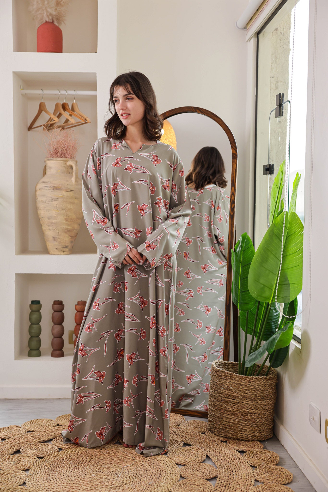 قميص فسكوز بكم مطبوع ورده