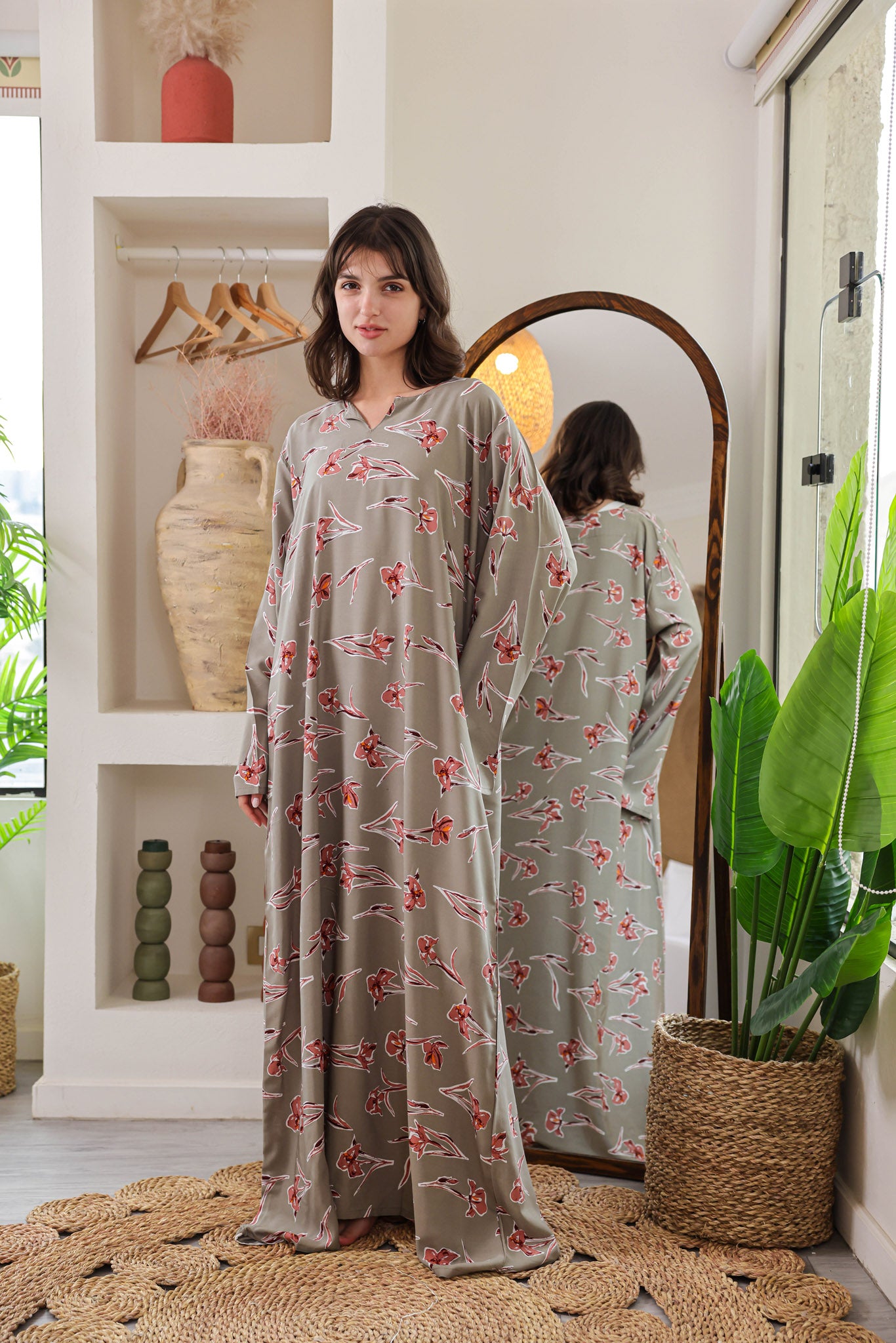 قميص فسكوز بكم مطبوع ورده