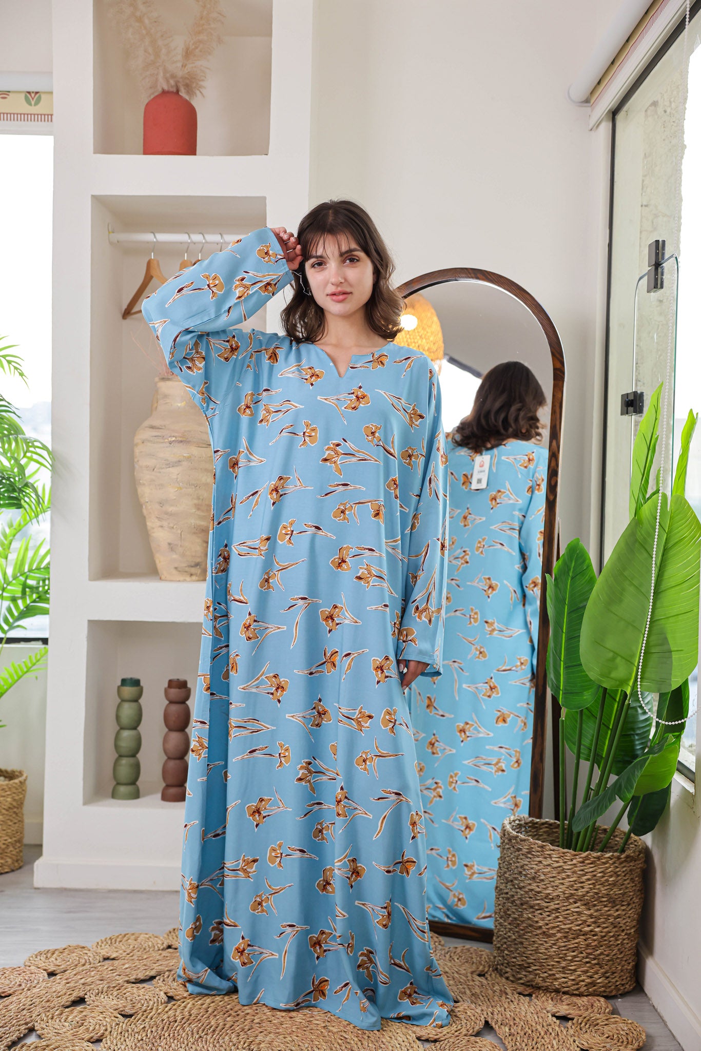 قميص فسكوز بكم مطبوع ورده