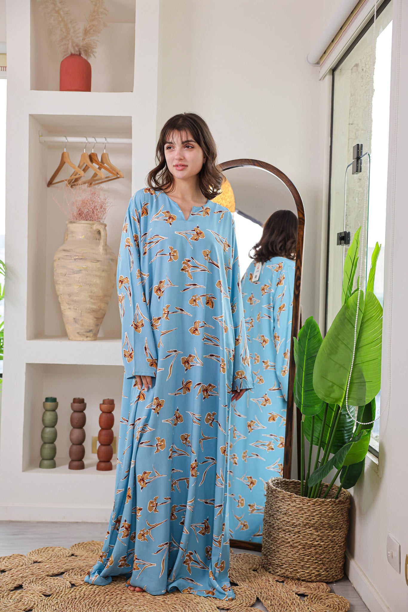 قميص فسكوز بكم مطبوع ورده