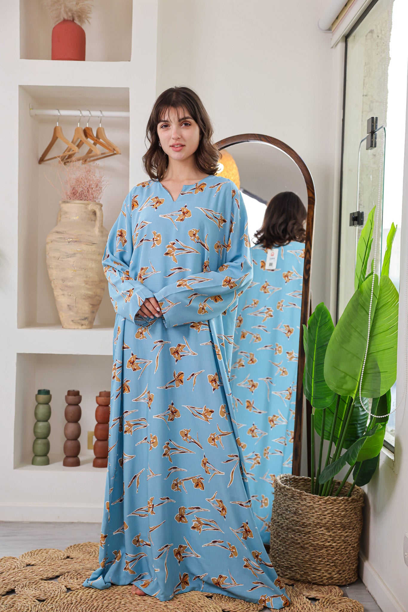 قميص فسكوز بكم مطبوع ورده