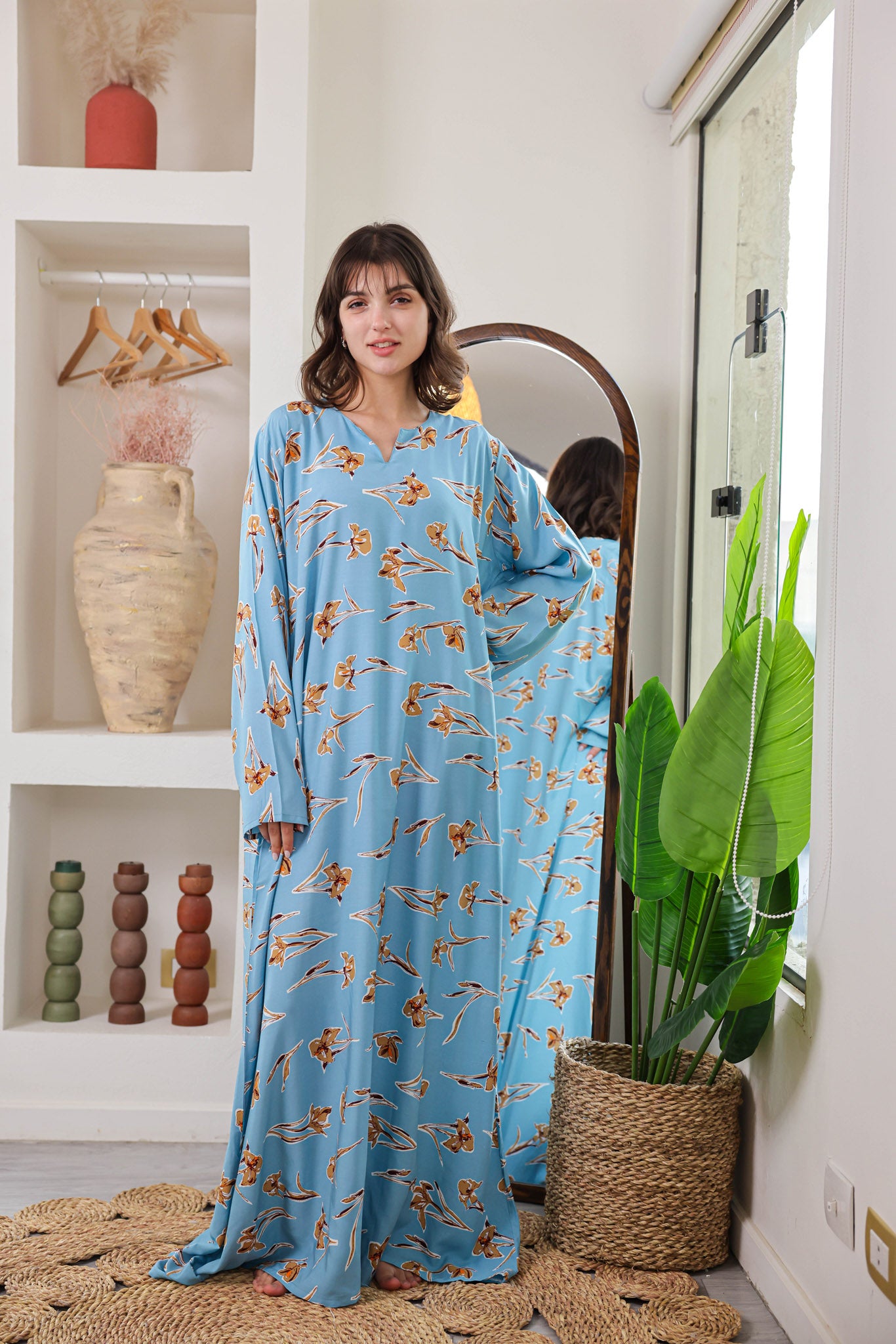 قميص فسكوز بكم مطبوع ورده