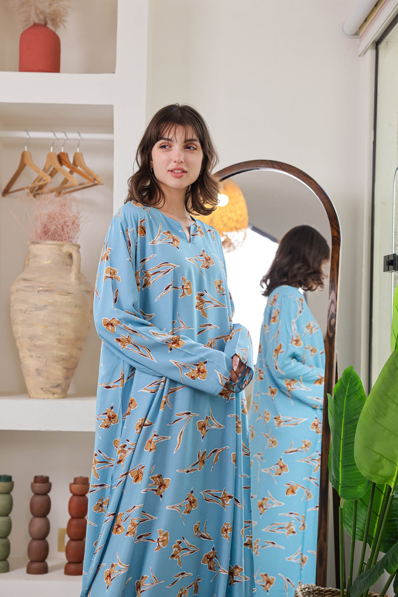 قميص فسكوز بكم مطبوع ورده