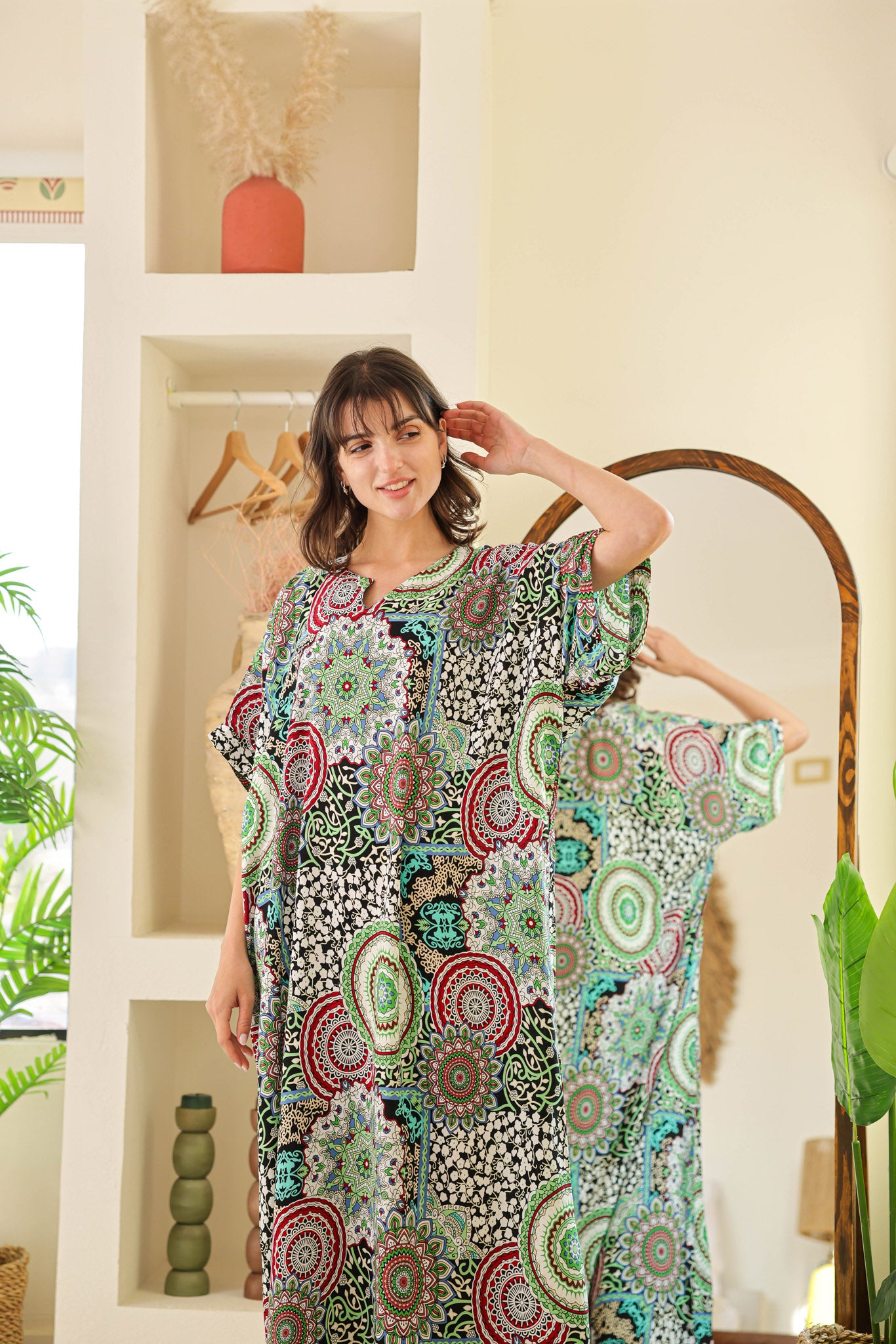 قميص فسكوز نصف كم مطبوع خياميه