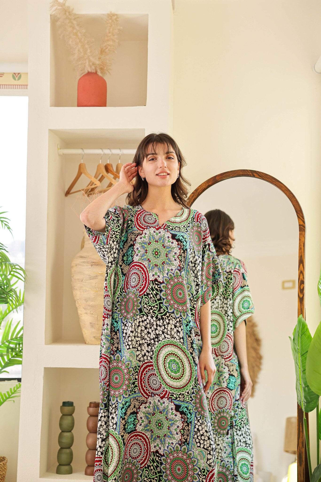 قميص فسكوز نصف كم مطبوع خياميه