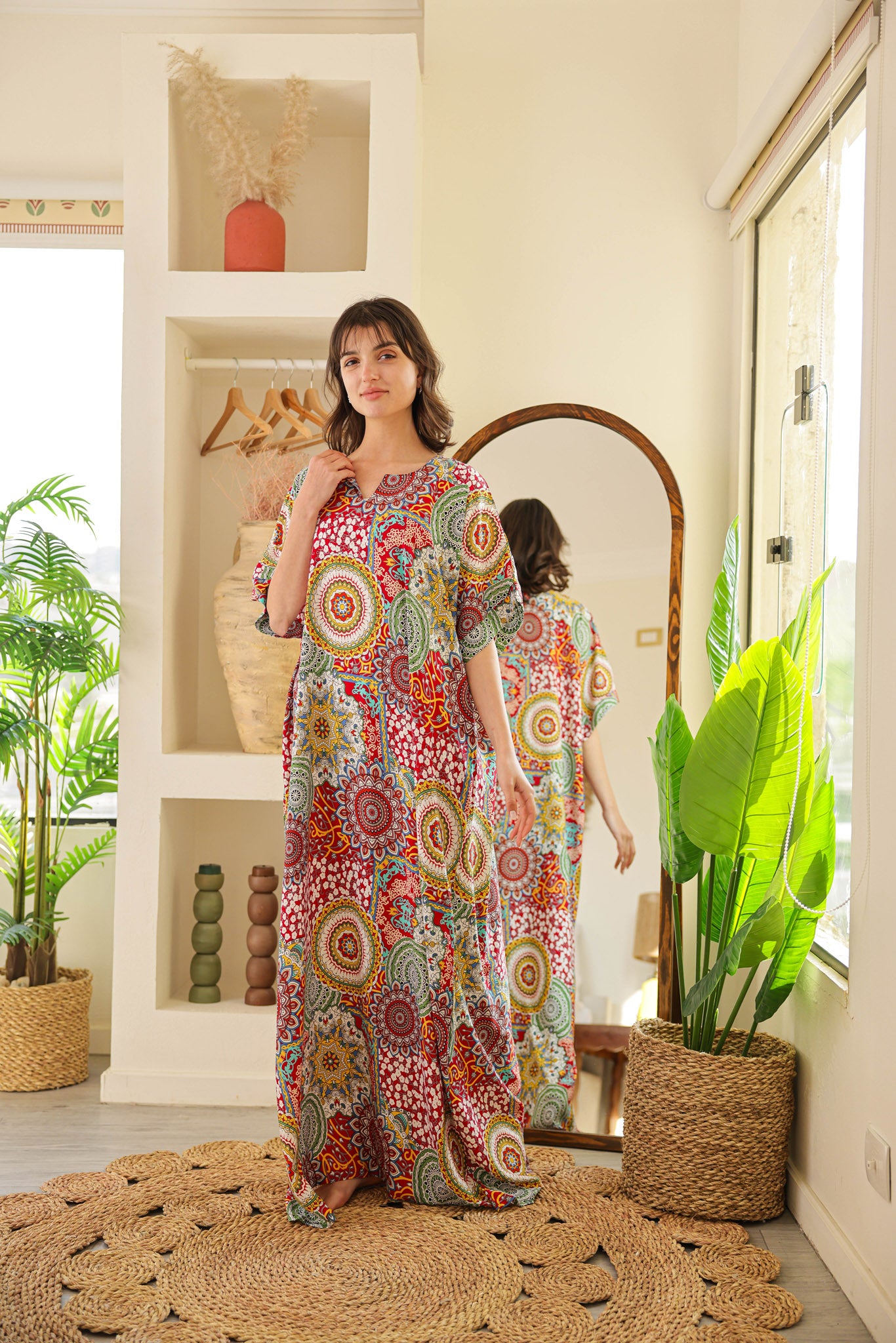 قميص فسكوز نصف كم مطبوع خياميه