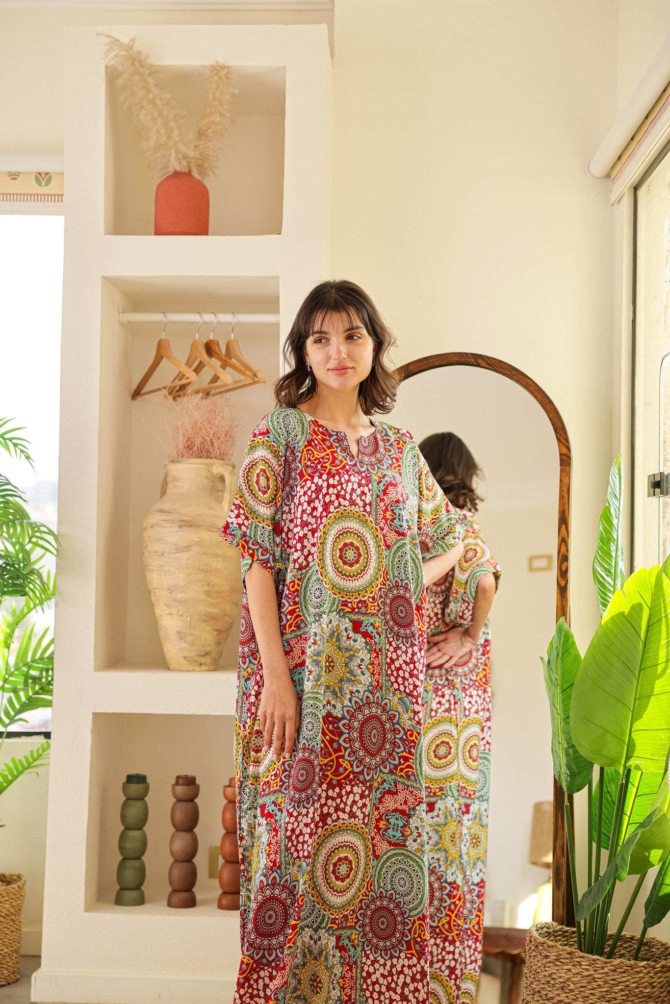 قميص فسكوز نصف كم مطبوع خياميه