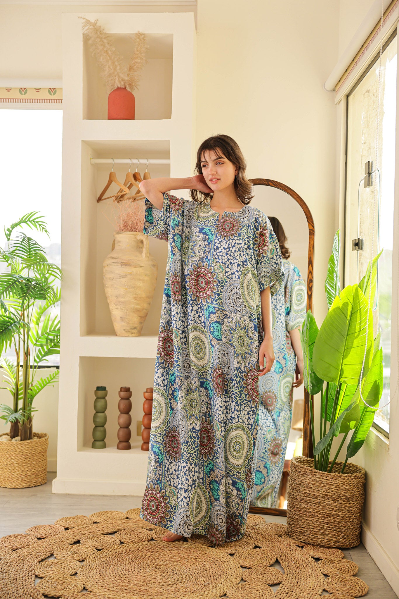 قميص فسكوز نصف كم مطبوع خياميه