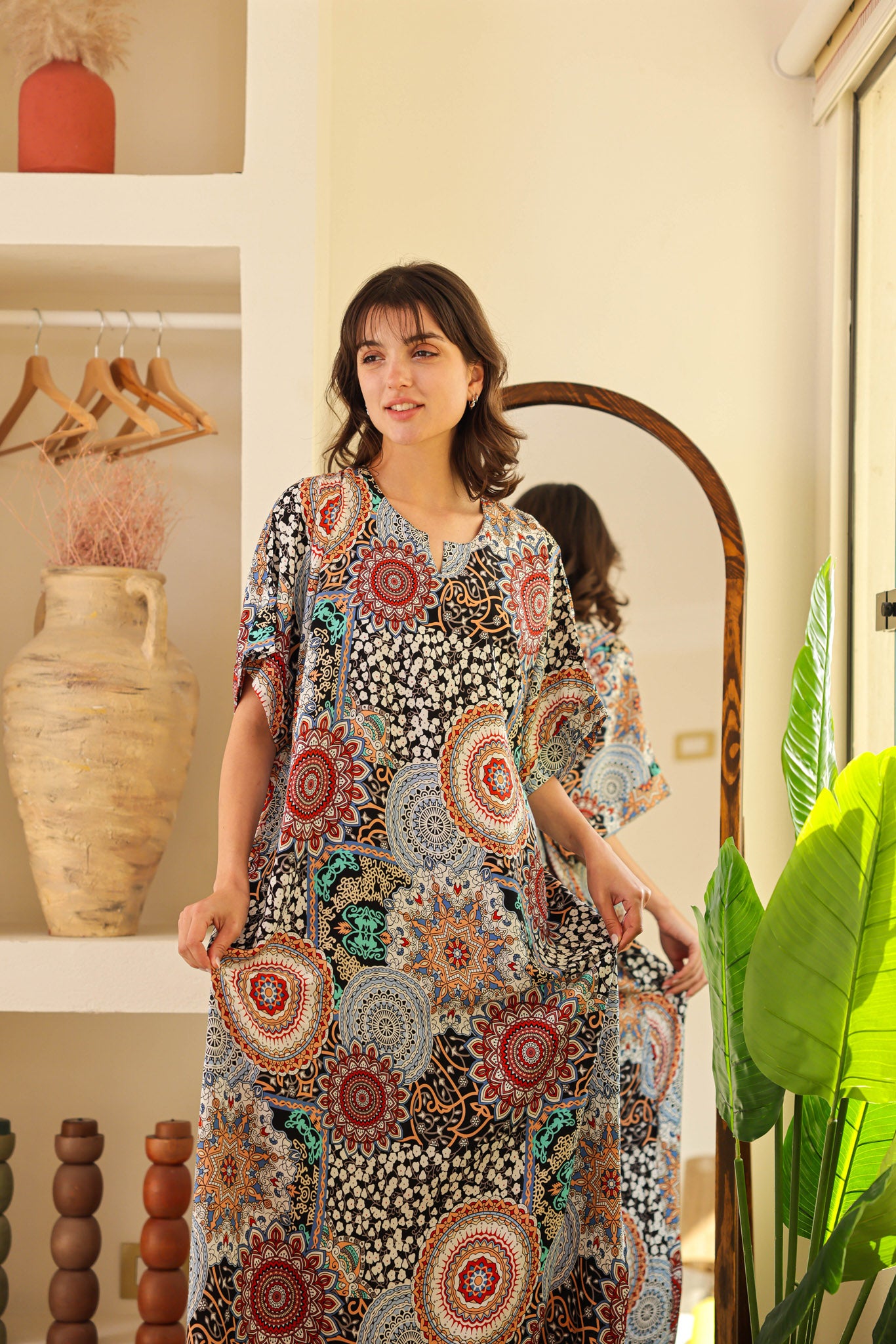 قميص فسكوز نصف كم مطبوع خياميه