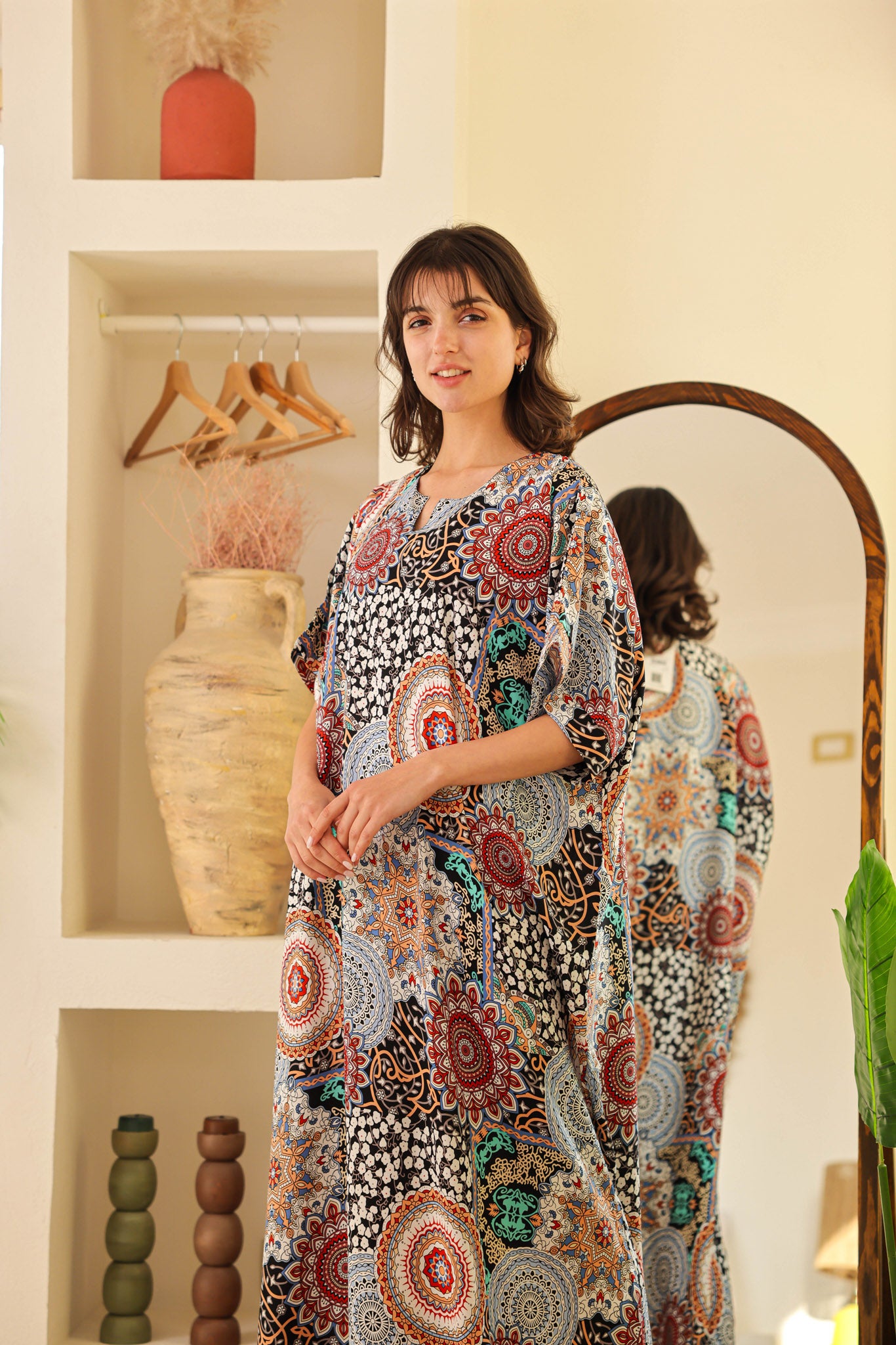 قميص فسكوز نصف كم مطبوع خياميه