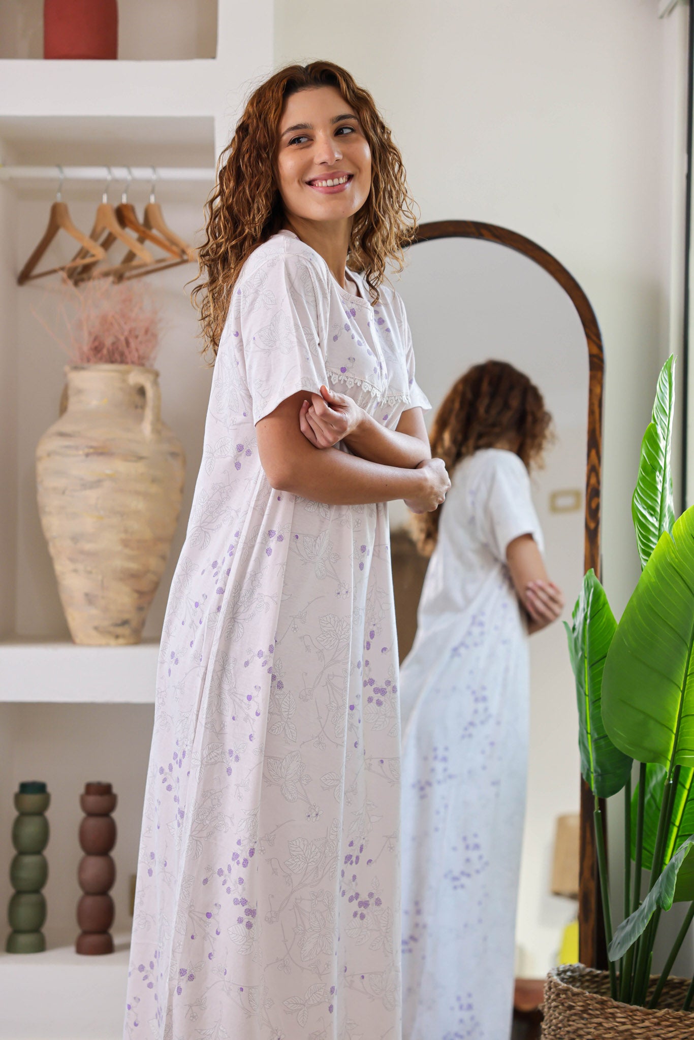 قميص نص كم قطن مطبوع بسفره بندا وزراير