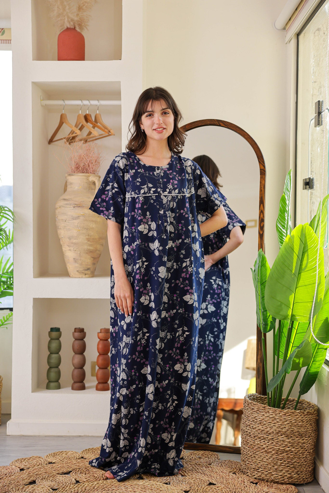 قميص نص كم مطبوع ورده بسفره ومرد بندا بزراير