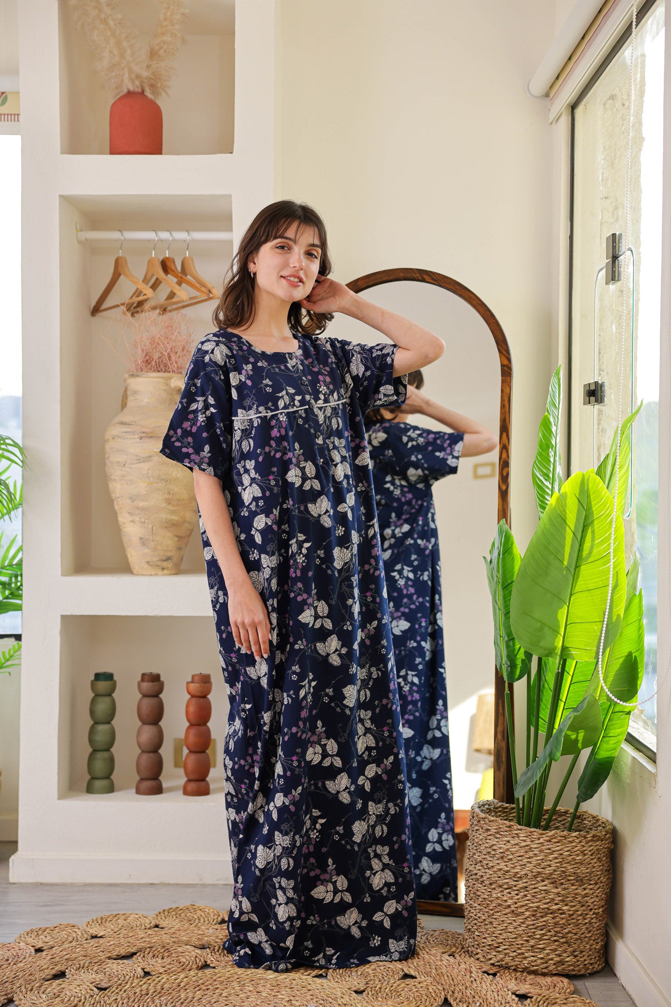 قميص نص كم مطبوع ورده بسفره ومرد بندا بزراير