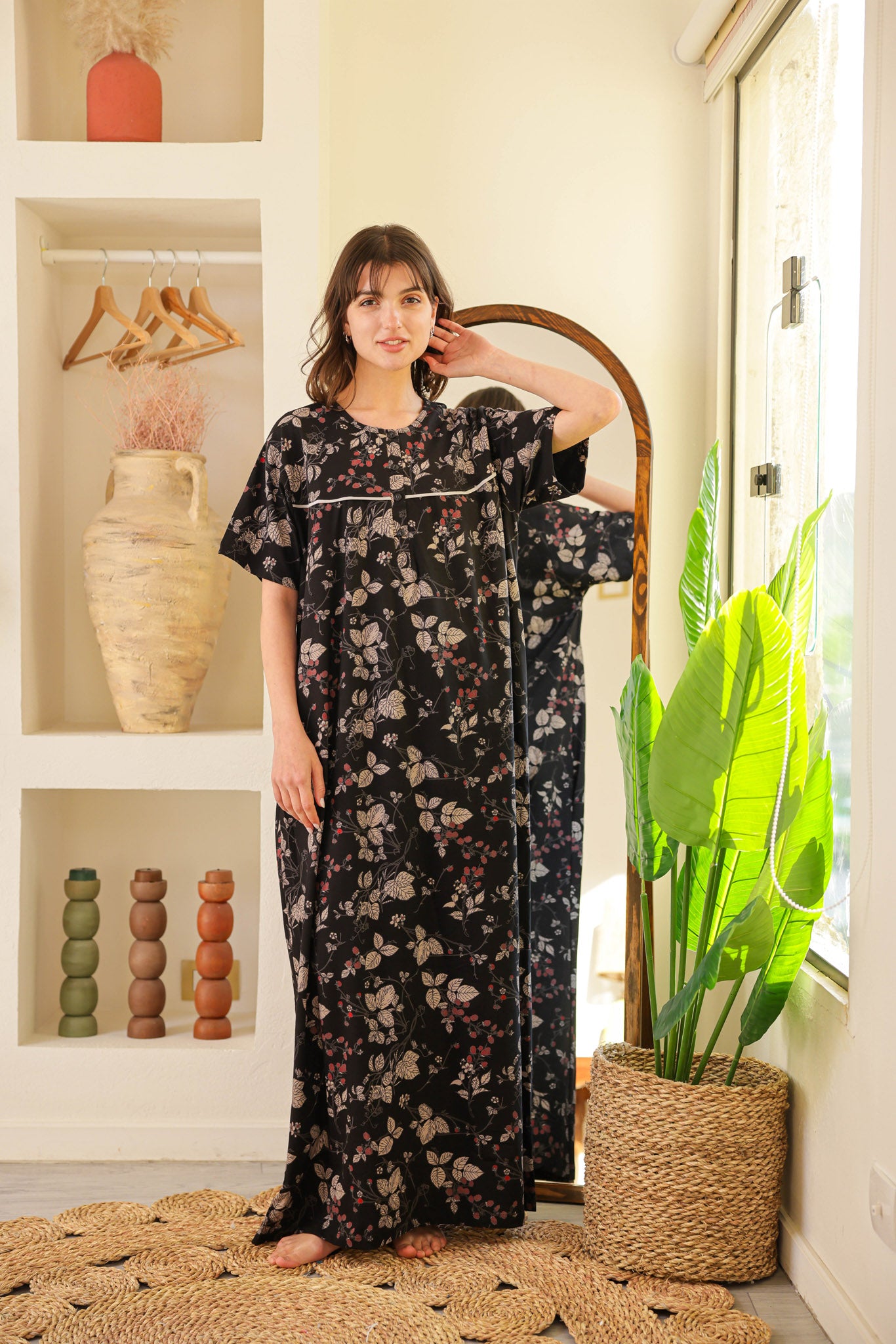 قميص نص كم مطبوع ورده بسفره ومرد بندا بزراير