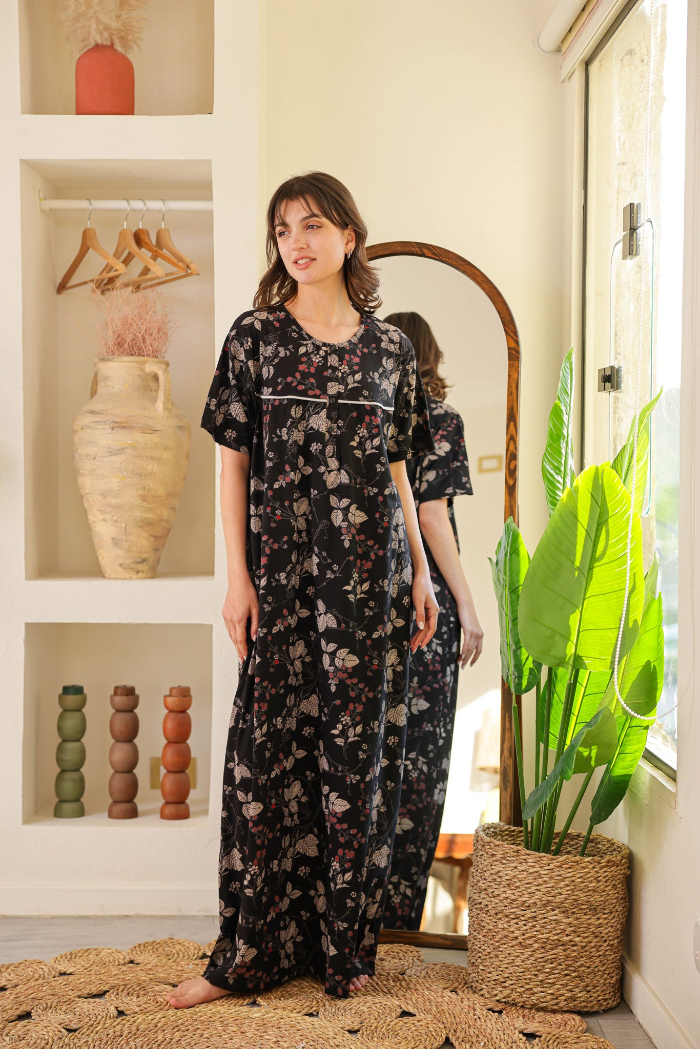 قميص نص كم مطبوع ورده بسفره ومرد بندا بزراير