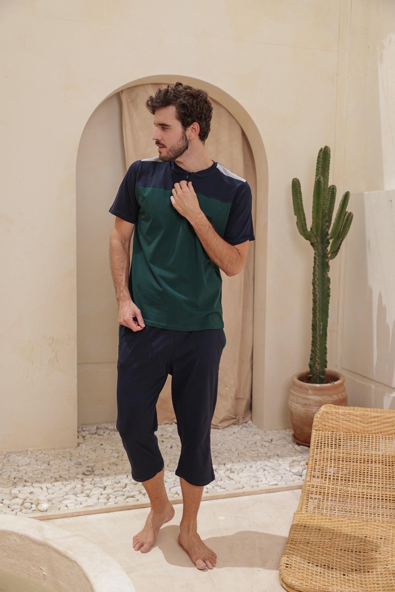 بيجاما رجالي نص كم قصات بنتاكور ساده