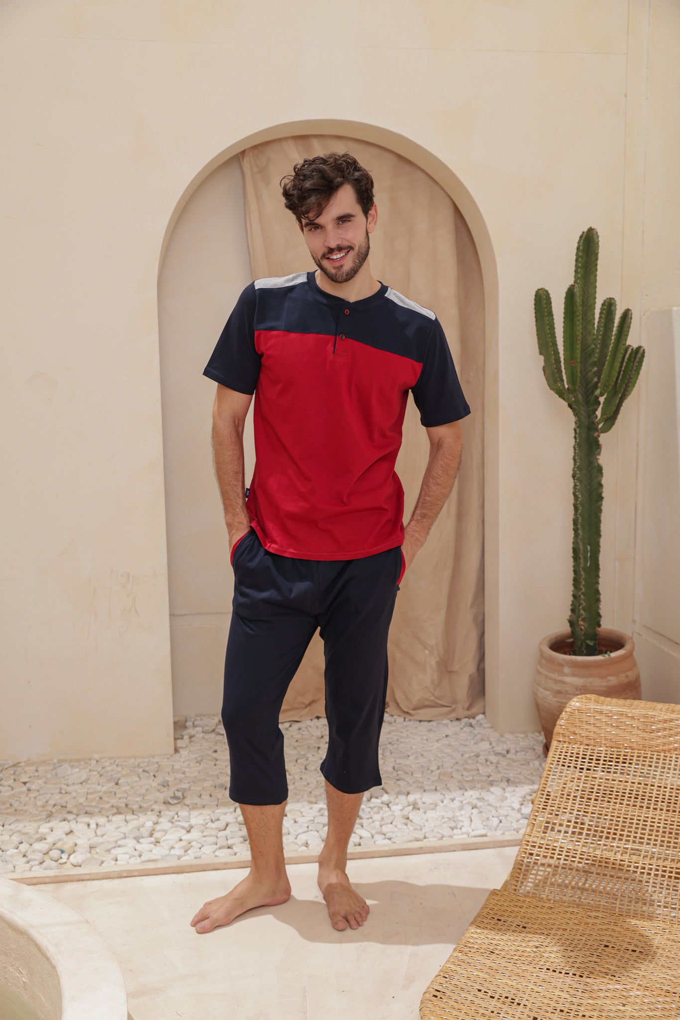 بيجاما رجالي نص كم قصات بنتاكور ساده