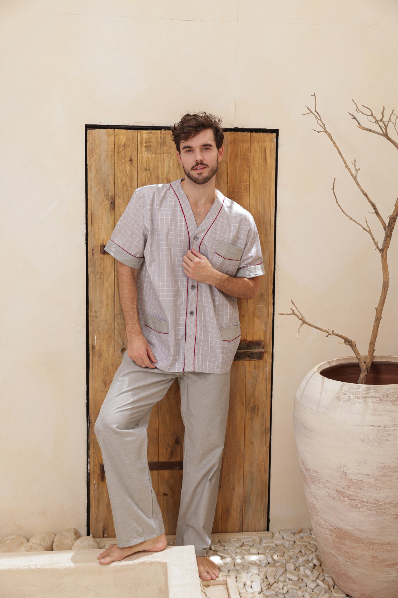 بيجاما رجالي كلاسيك سلاحي بزراير