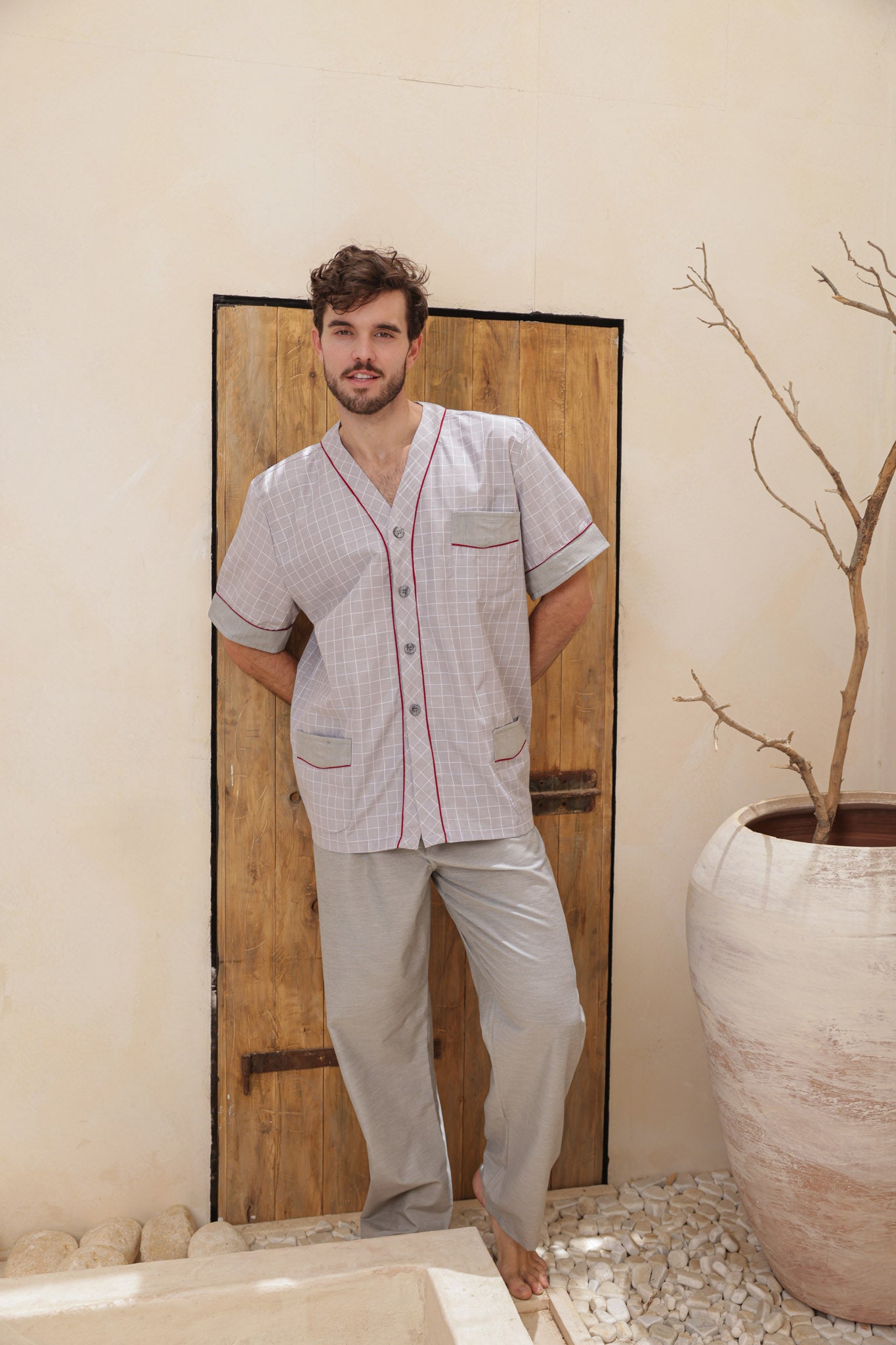 بيجاما رجالي كلاسيك سلاحي بزراير