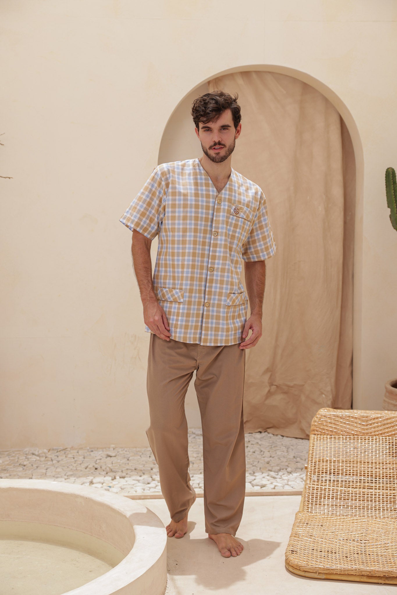 بيجاما سلاحي كلاسيك كاروه بنطلون ساده