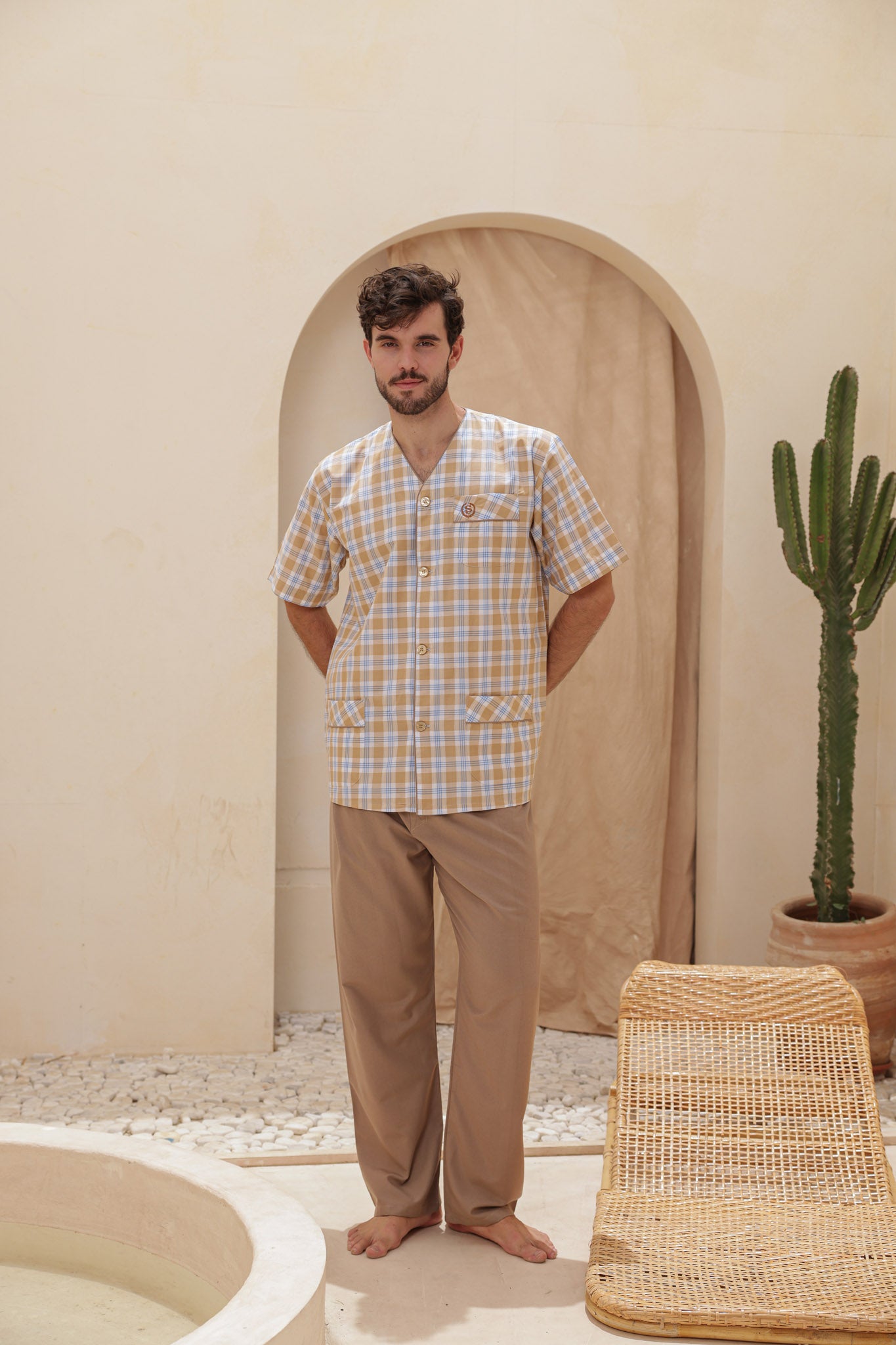 بيجاما سلاحي كلاسيك كاروه بنطلون ساده