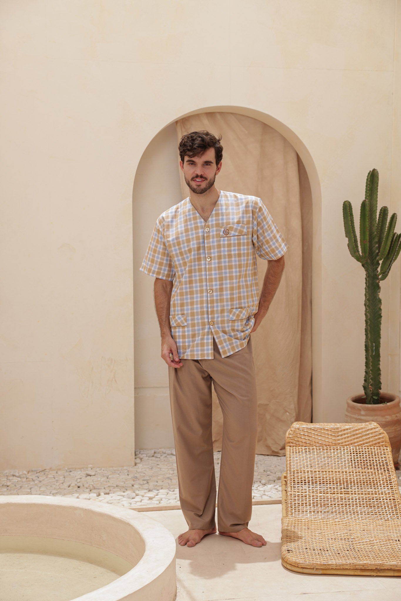 بيجاما سلاحي كلاسيك كاروه بنطلون ساده