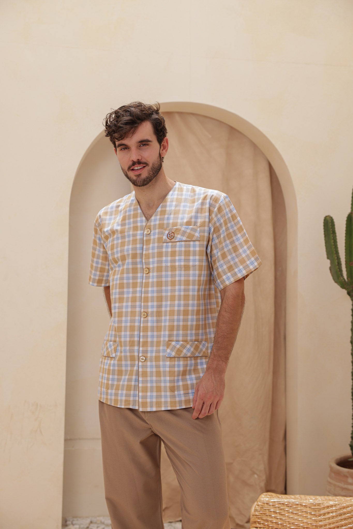 بيجاما سلاحي كلاسيك كاروه بنطلون ساده