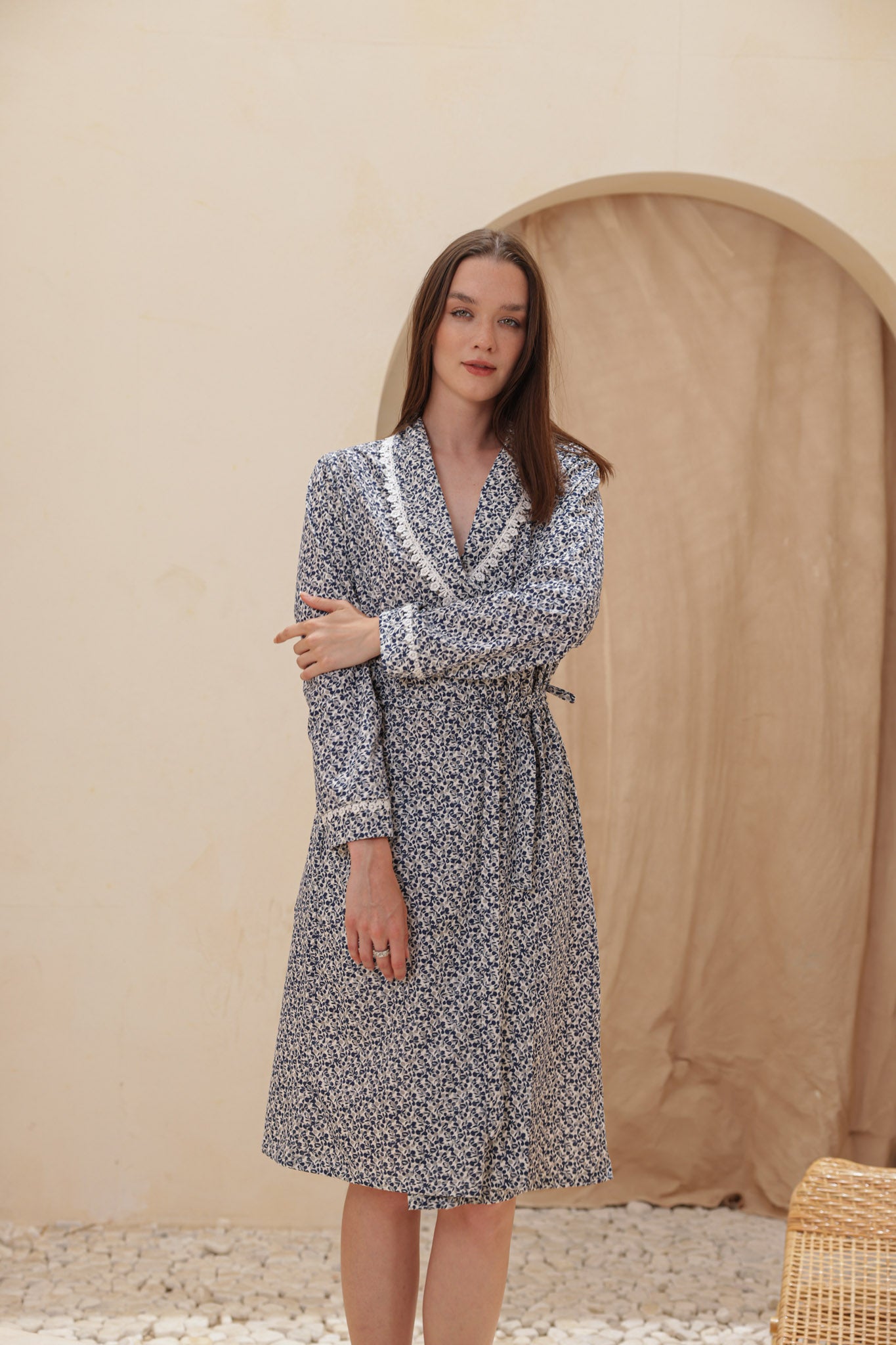 روب حريمي قطن صيفي قصير مطبوع روتاري