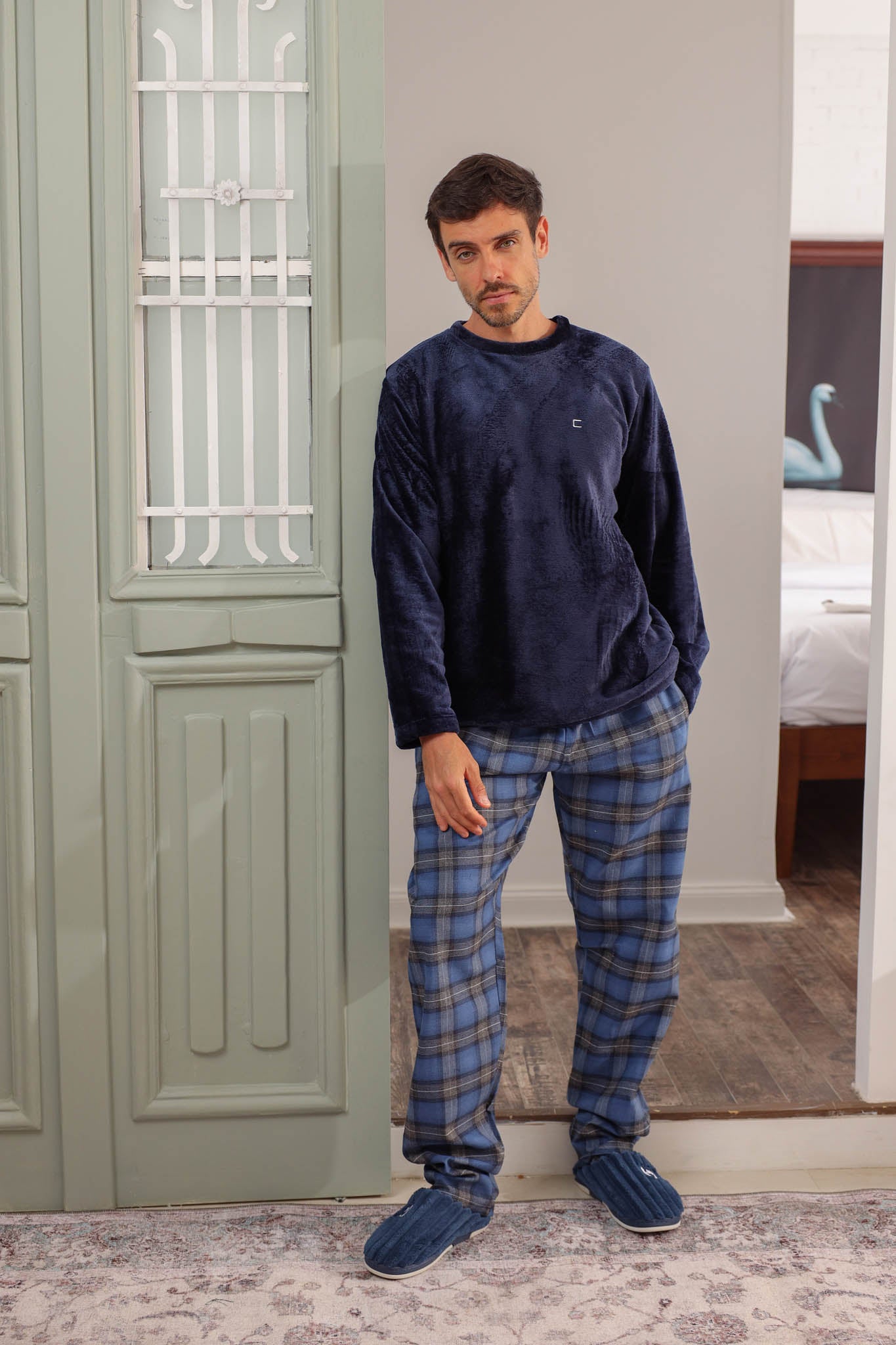 بيجاما بولار بنطلون صوف كاروهات