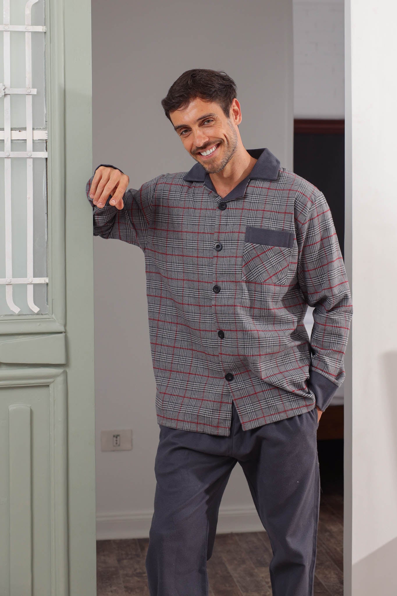 بيجاما كلاسيك صوف كاروه بنطلون ساده