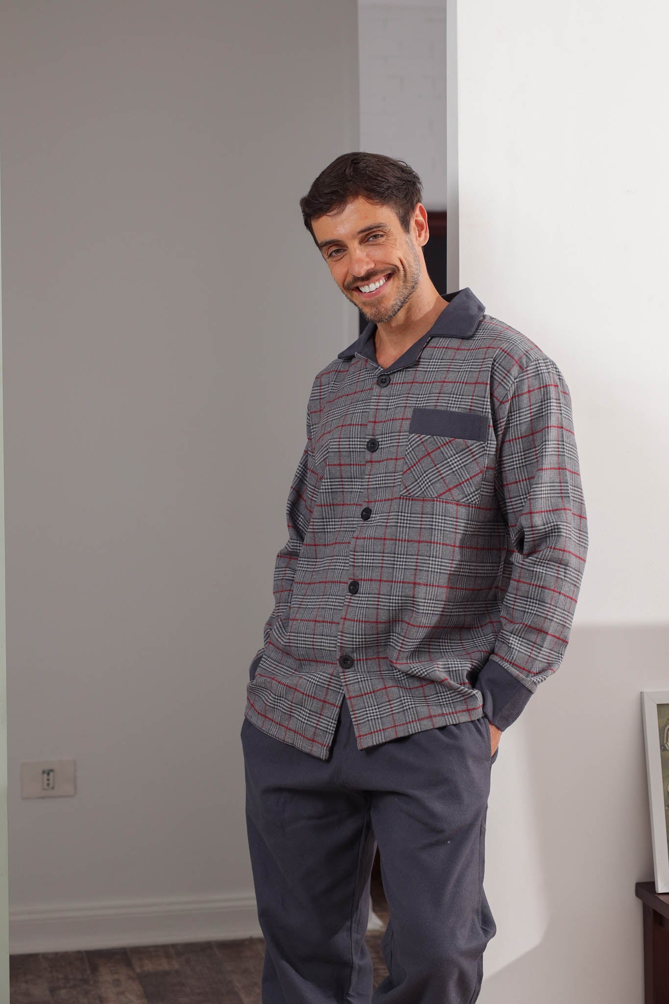 بيجاما كلاسيك صوف كاروه بنطلون ساده