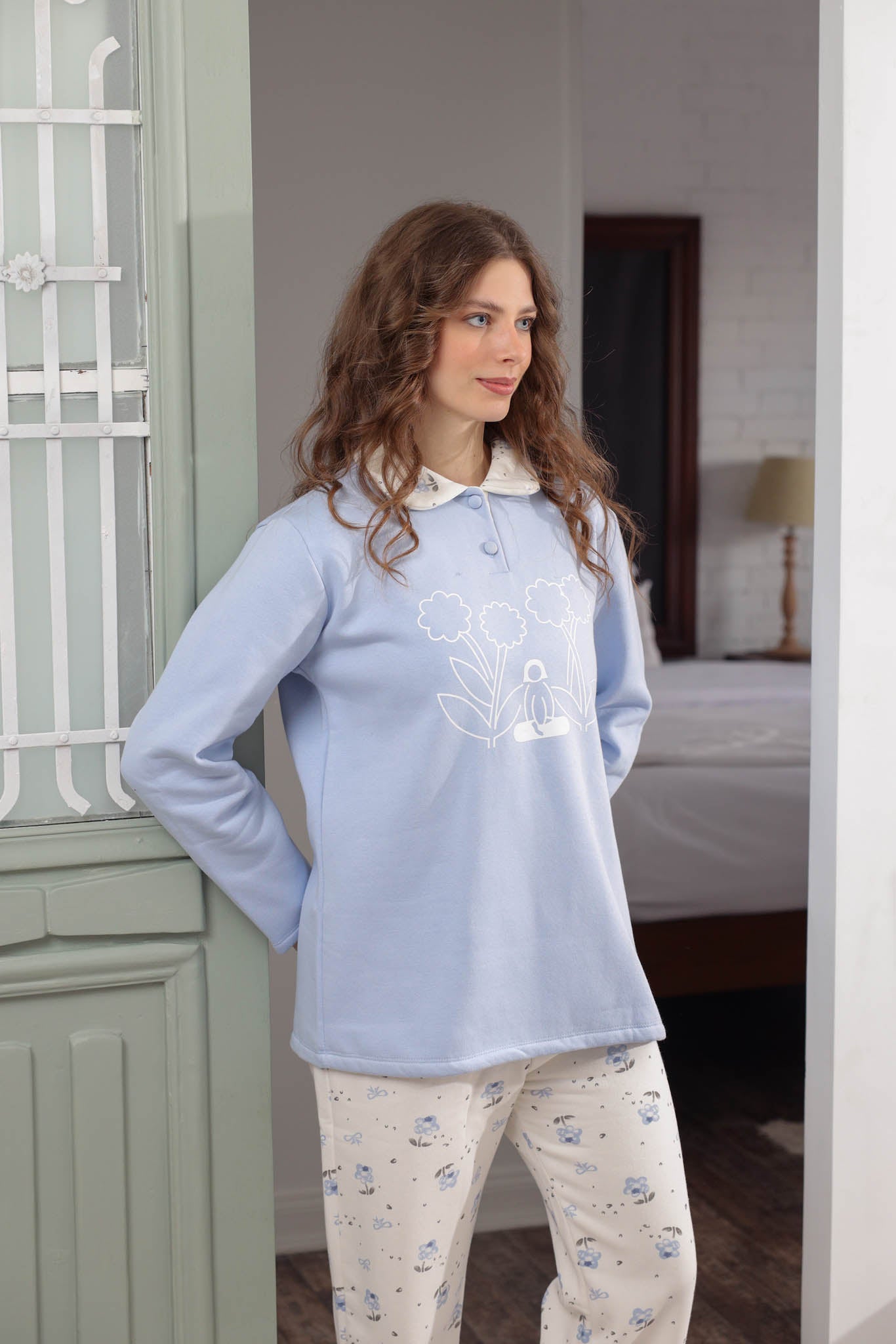 بيجاما ميلتون بلياقه طباعه ورد بنطلون روتاري