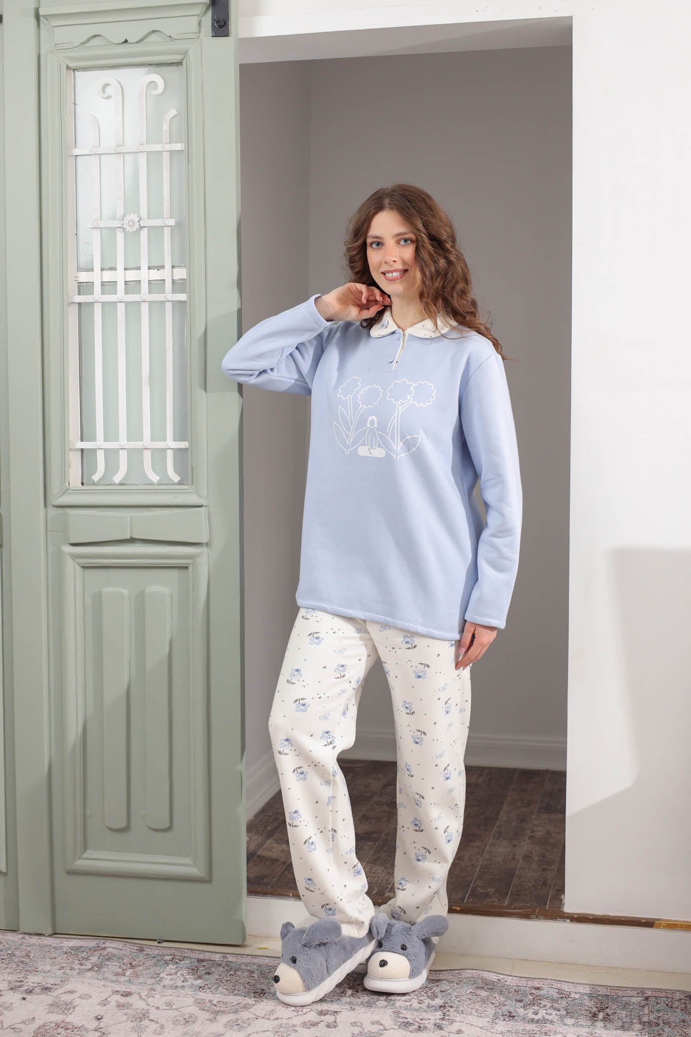 بيجاما ميلتون بلياقه طباعه ورد بنطلون روتاري