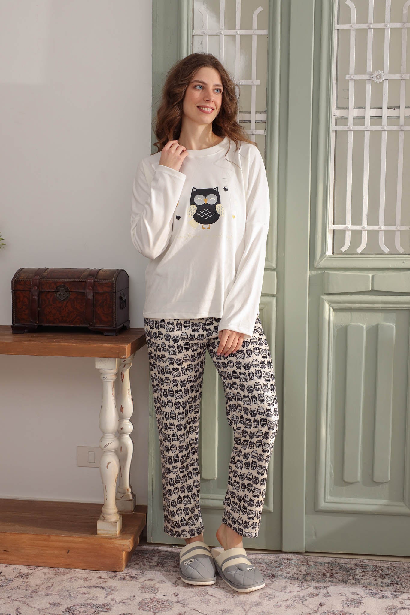 بيجاما توب ساده مطبوع بومه بنطلون روتاري