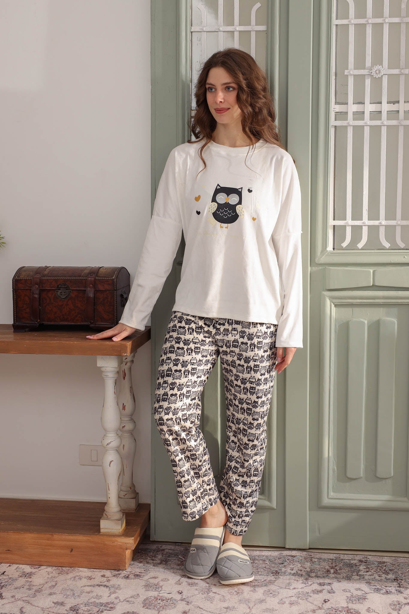 بيجاما توب ساده مطبوع بومه بنطلون روتاري