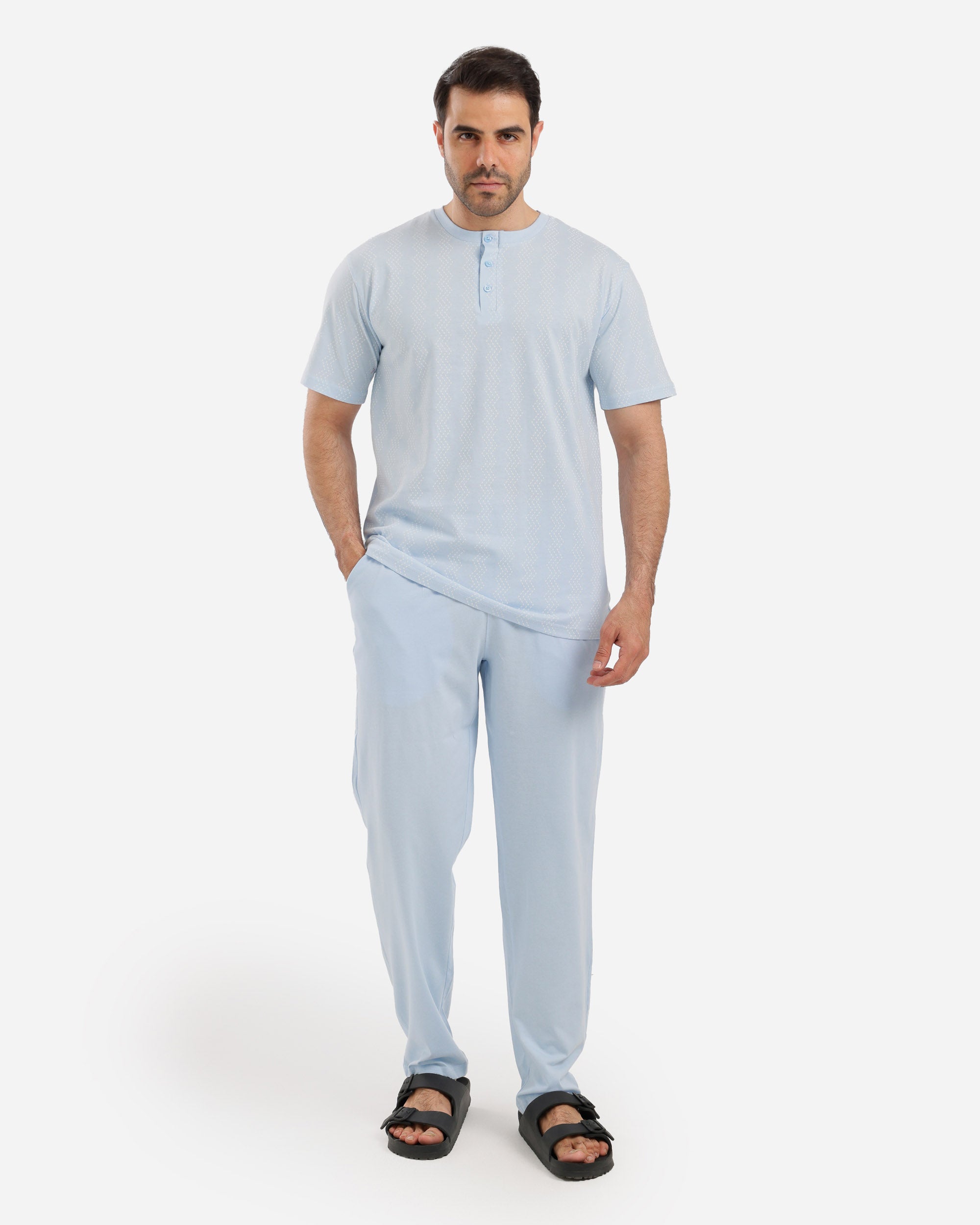 بيجاما نص كم مطبوع بنطلون ساده